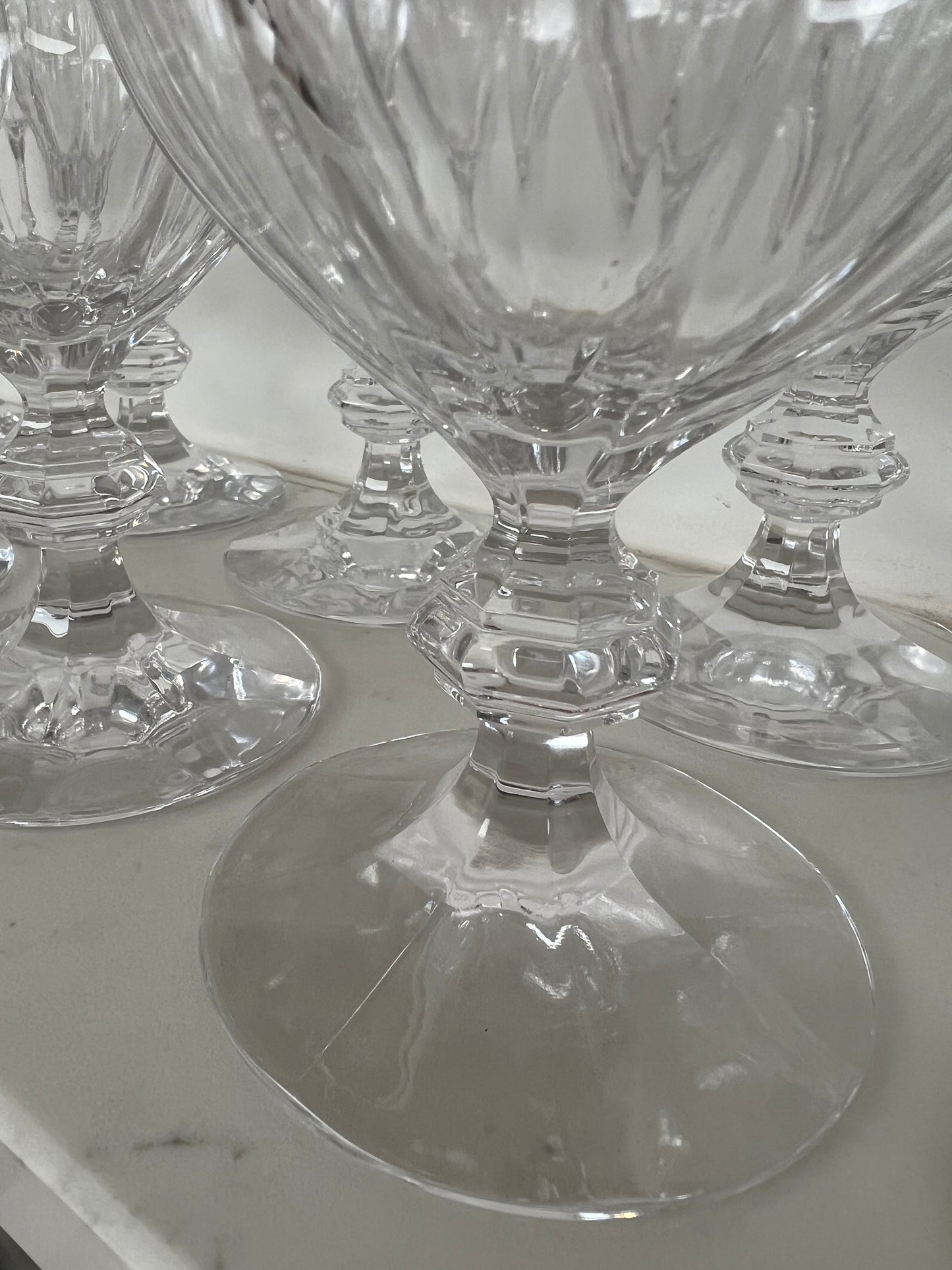 Set of 12 Large Vintage Crystal Slice Cut Wine Glasses