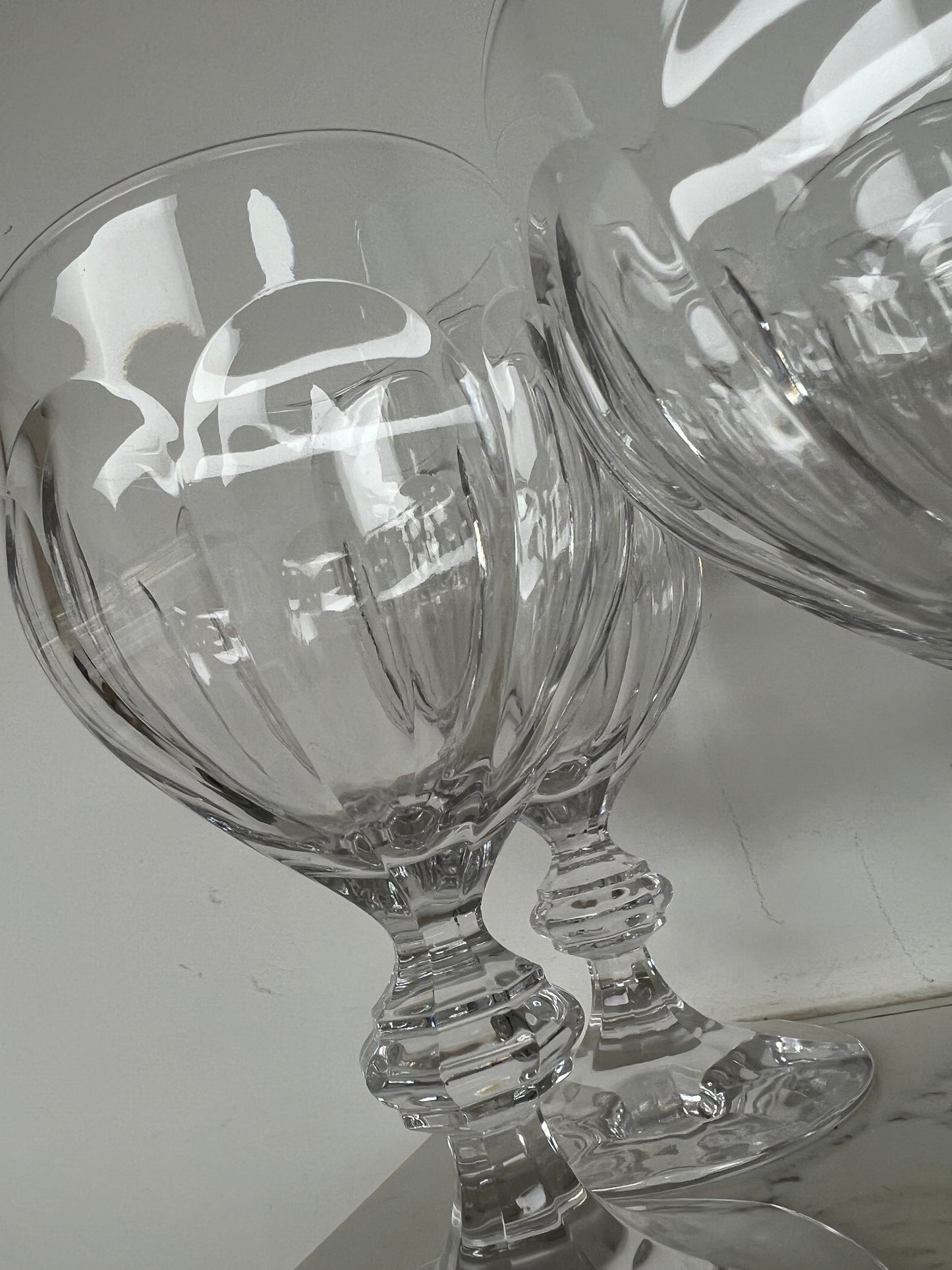 Set of 12 Large Vintage Crystal Slice Cut Wine Glasses