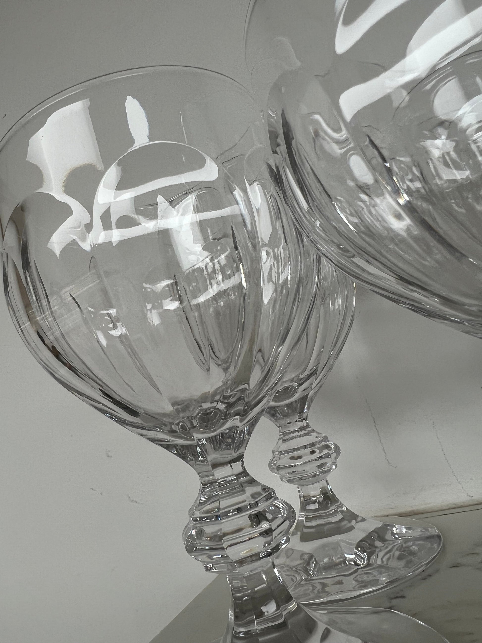 Set of 12 Medium Vintage Crystal Slice Cut Wine Glasses