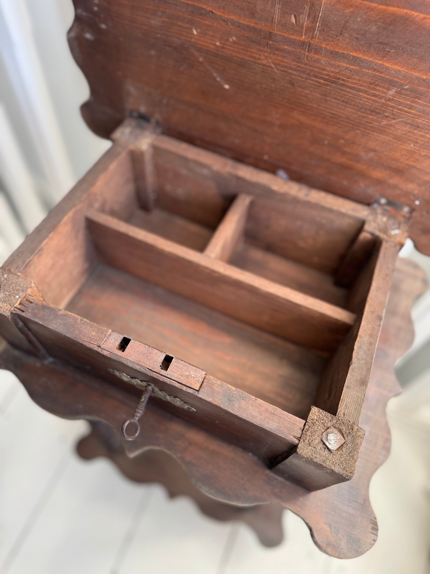 Antique French Folk Art Bobbin Spool Side Table