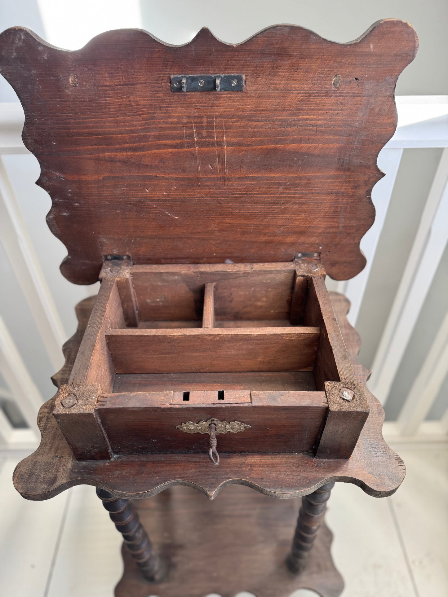 Antique French Folk Art Bobbin Spool Side Table