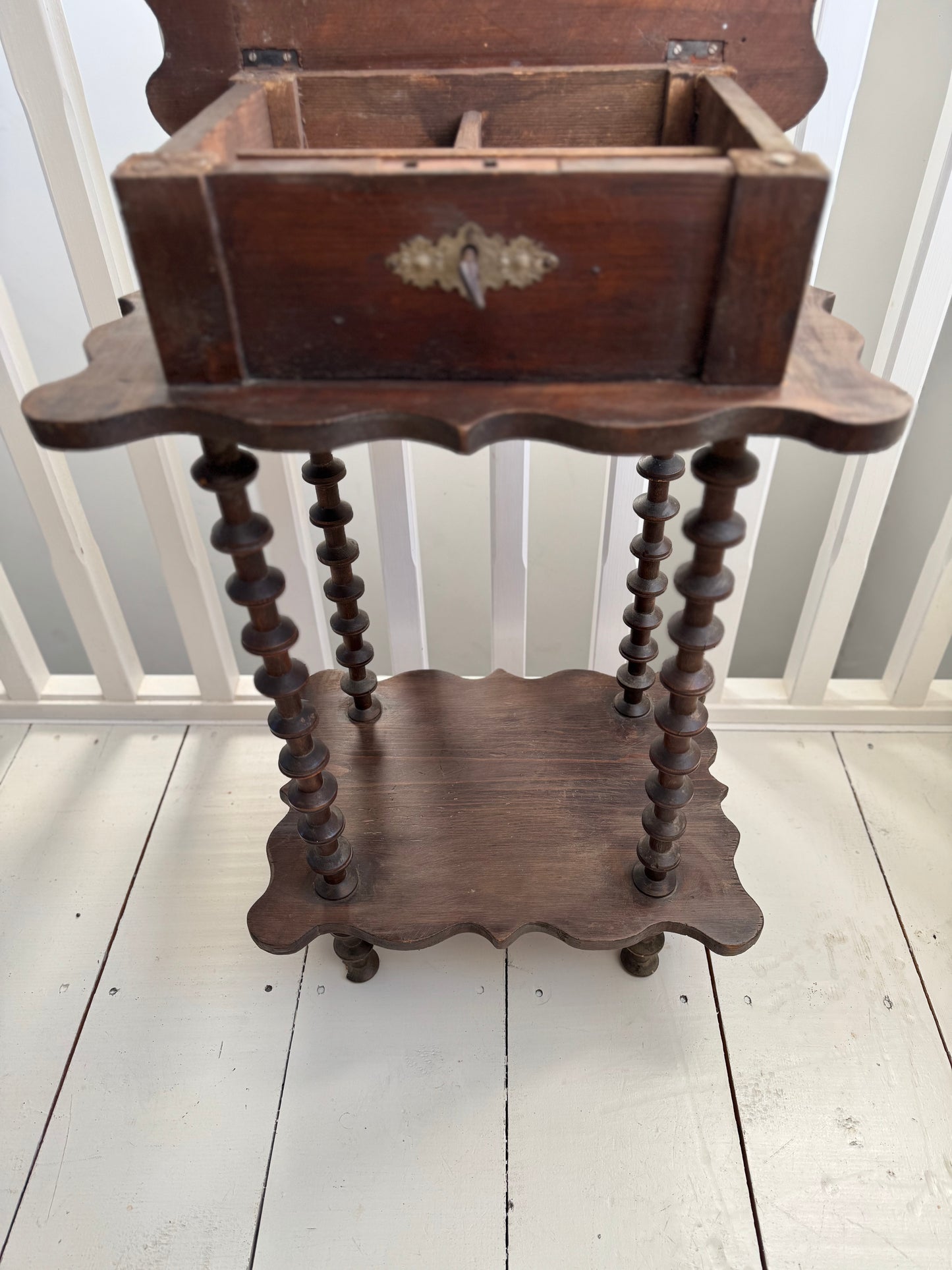 Antique French Folk Art Bobbin Spool Side Table