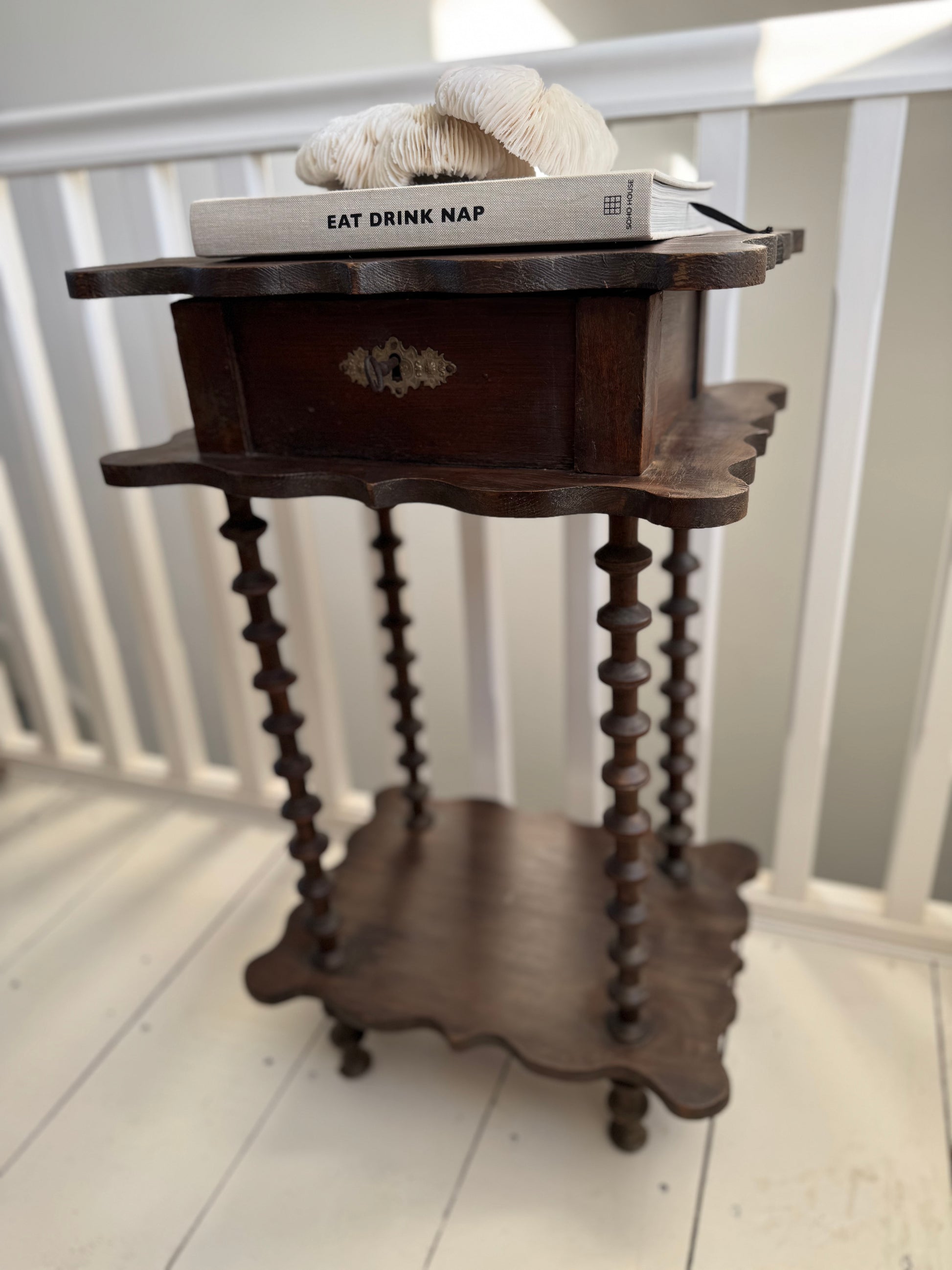 Antique French Folk Art Spool Side Table