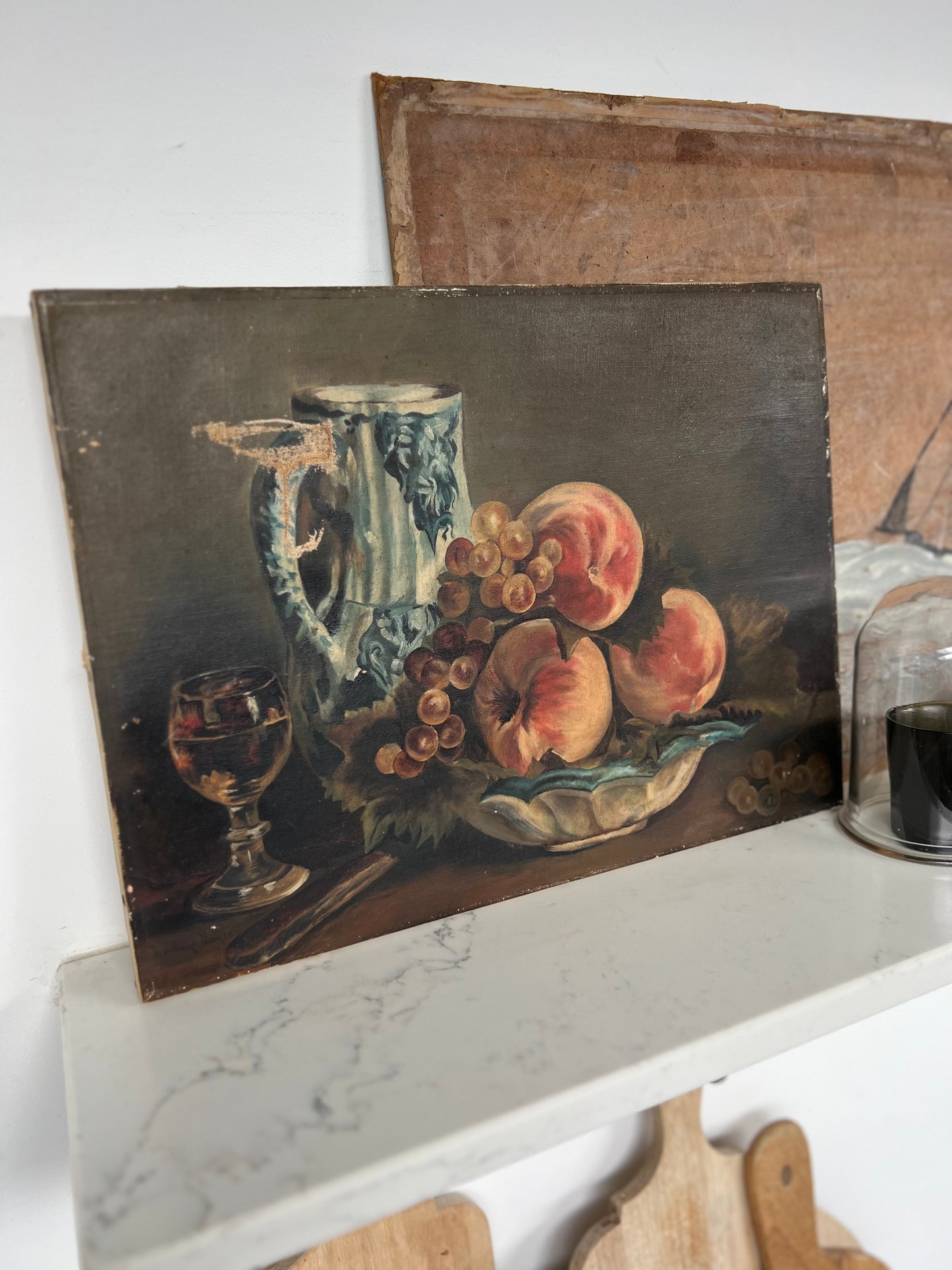 Antique Still Life Oil On Canvas - Peaches