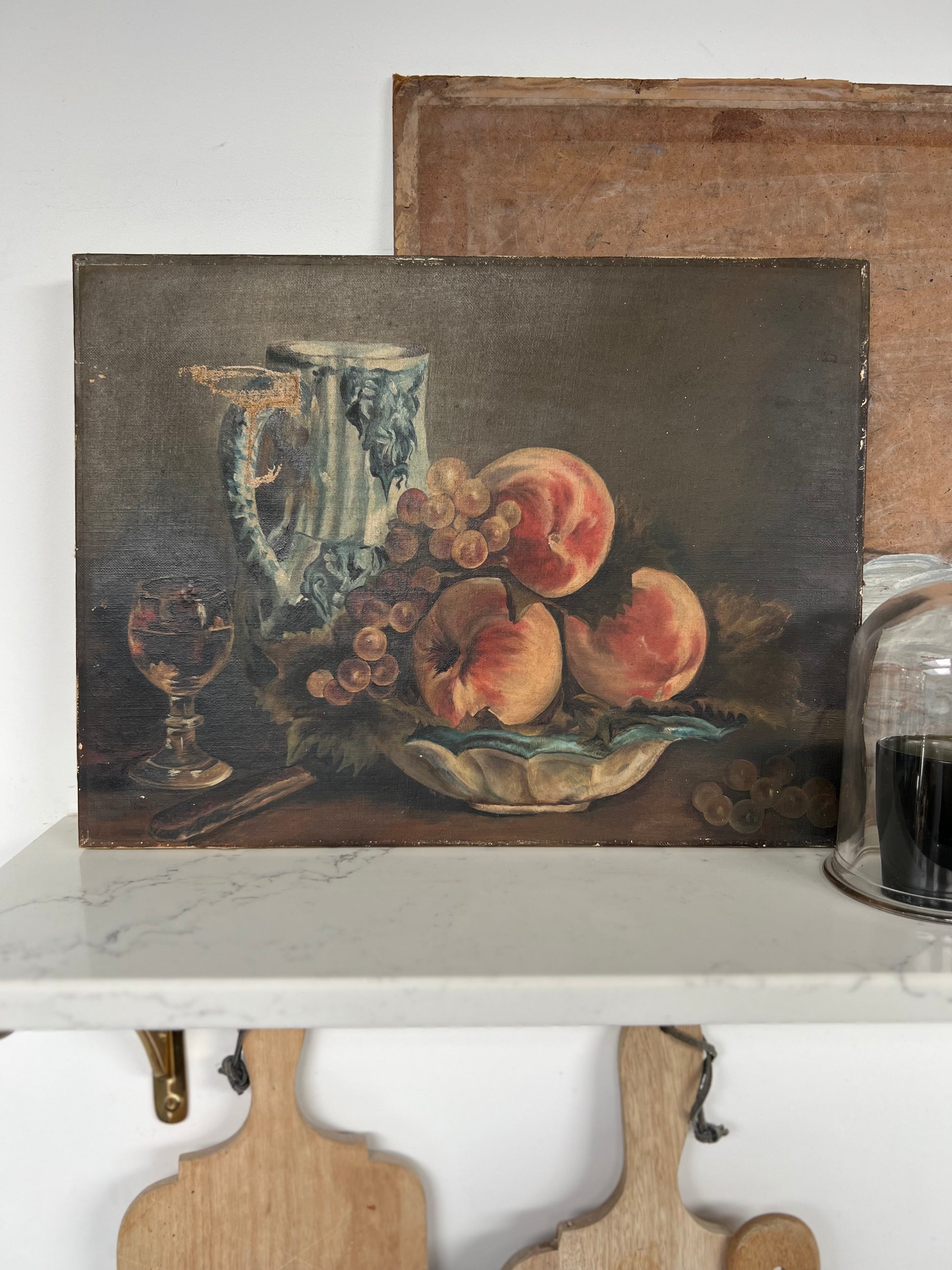 Antique Still Life Oil On Canvas - Peaches