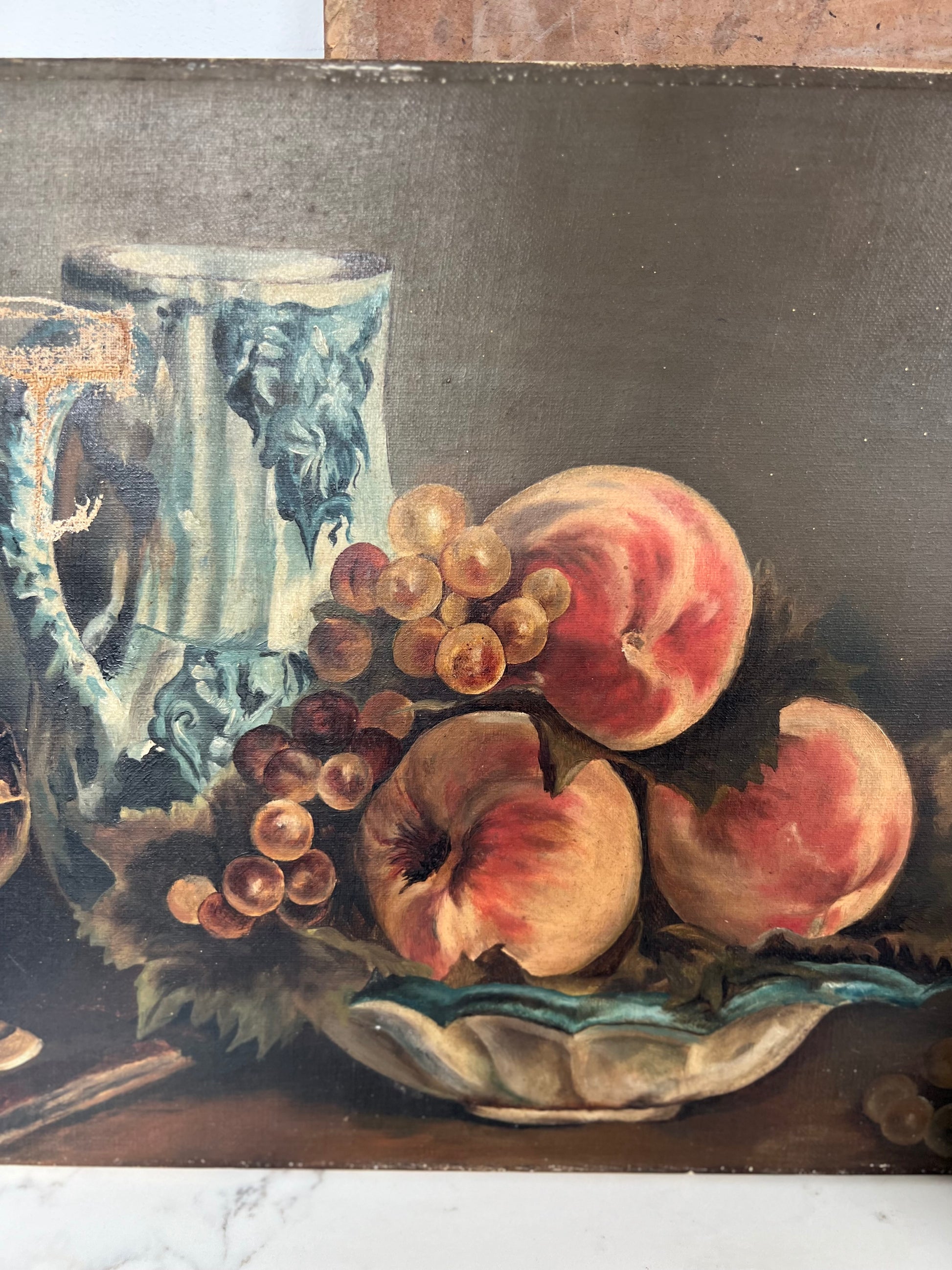 Antique Still Life Oil On Canvas - Peaches