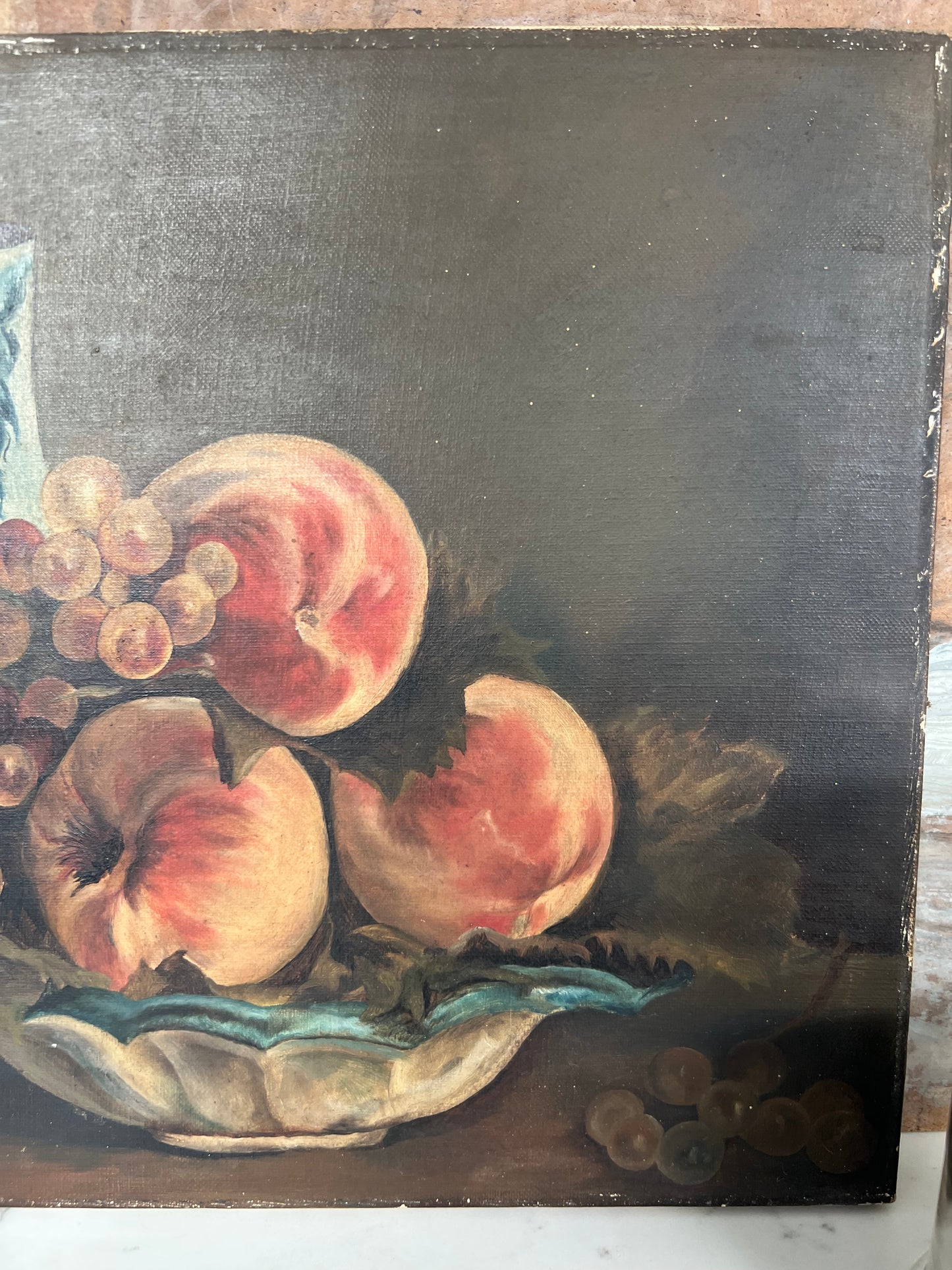 Antique Still Life Oil On Canvas - Peaches