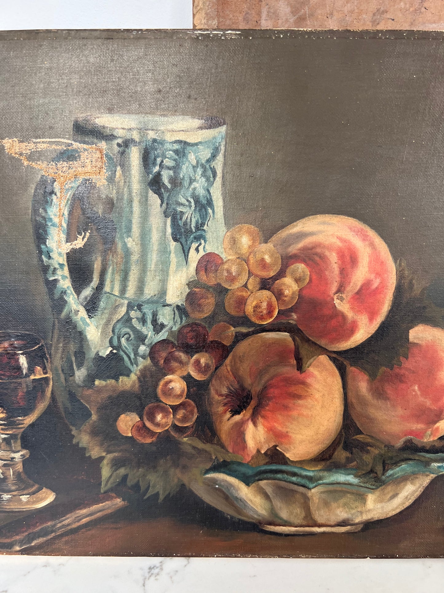 Antique Still Life Oil On Canvas - Peaches