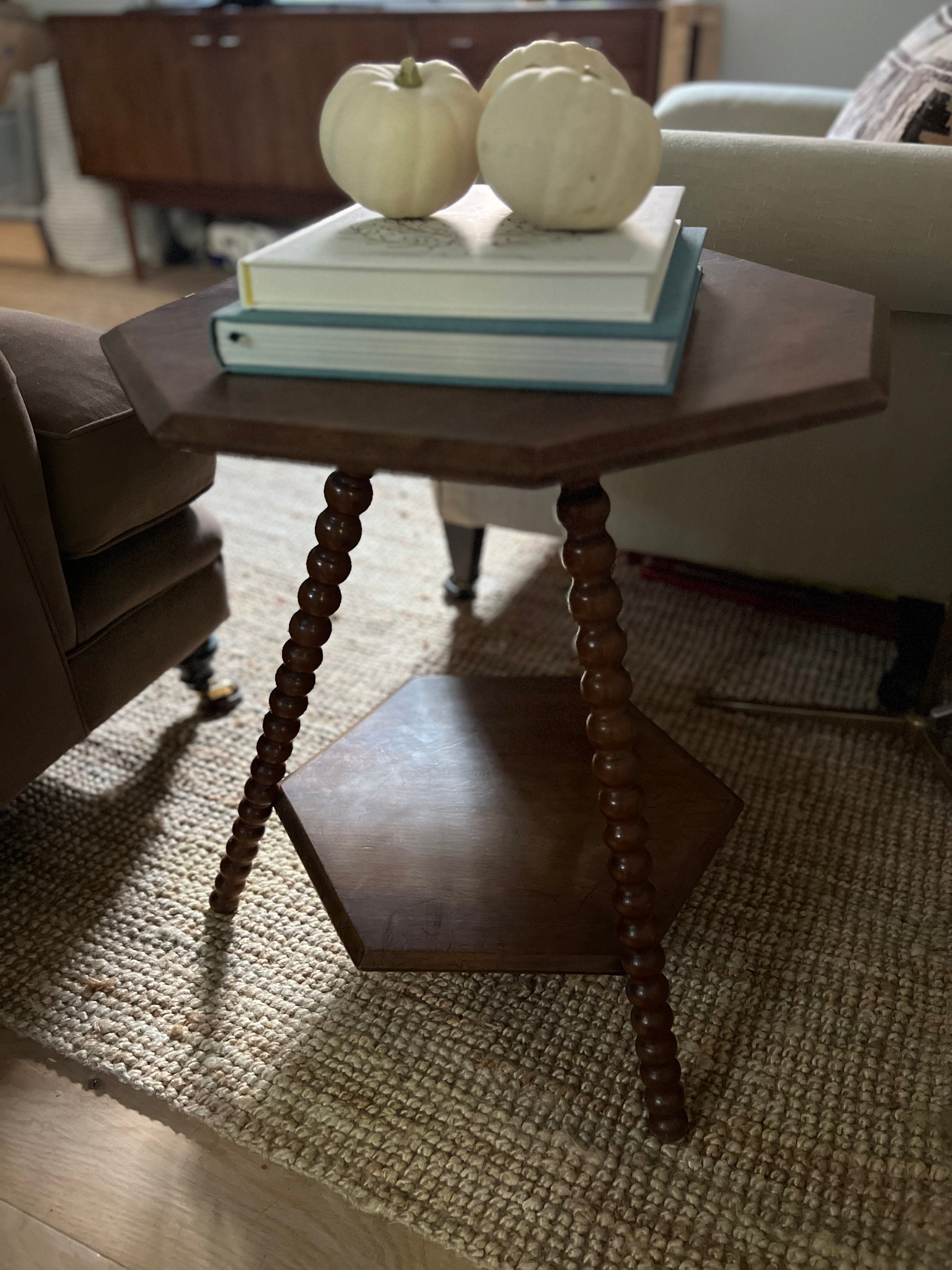 Antique 19th Century Gypsy Oak Tripod Side Table With Bobbin Legs