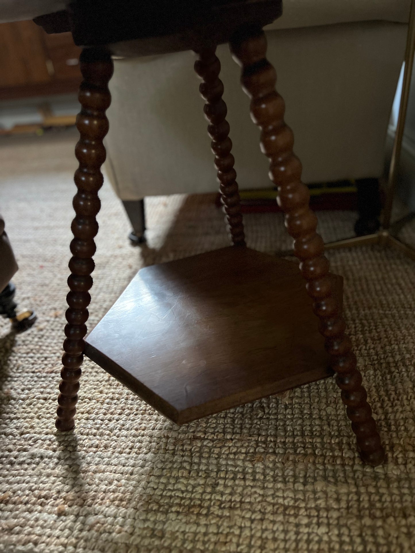 Antique 19th Century Gypsy Oak Tripod Side Table With Bobbin Legs