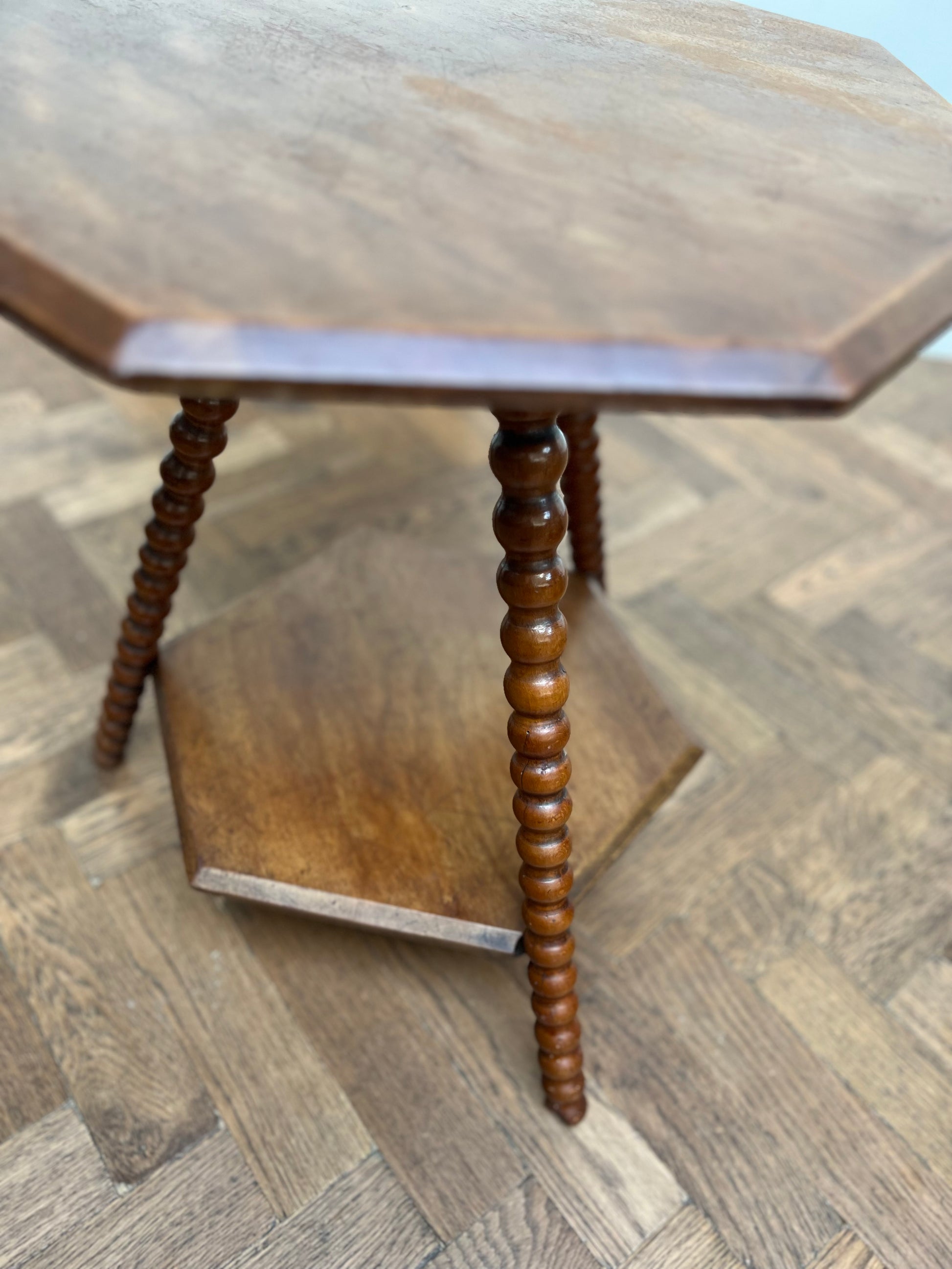 Antique 19th Century Gypsy Oak Tripod Side Table With Bobbin Legs