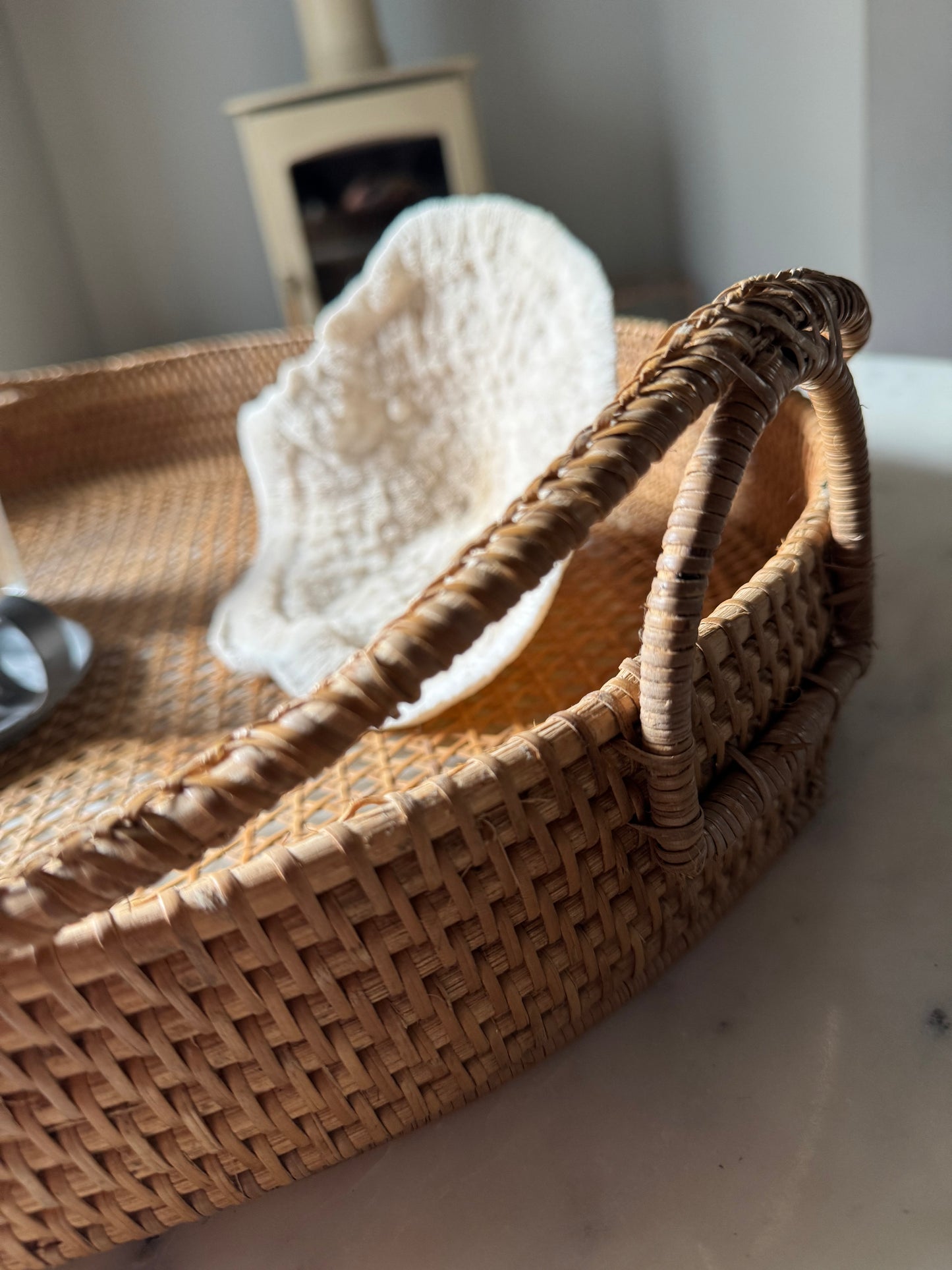 Large Vintage Rattan Tray