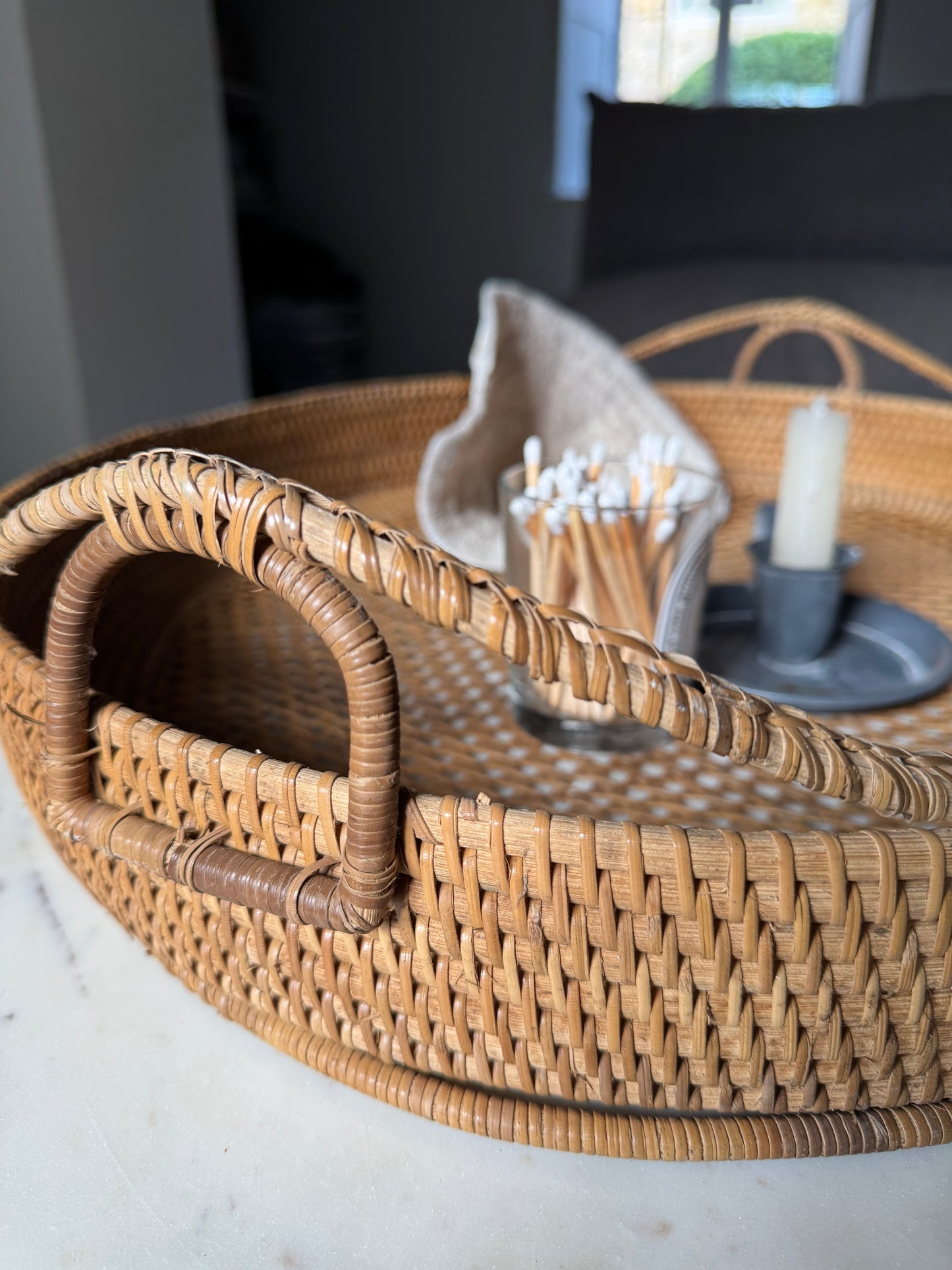 Large Vintage Rattan Tray