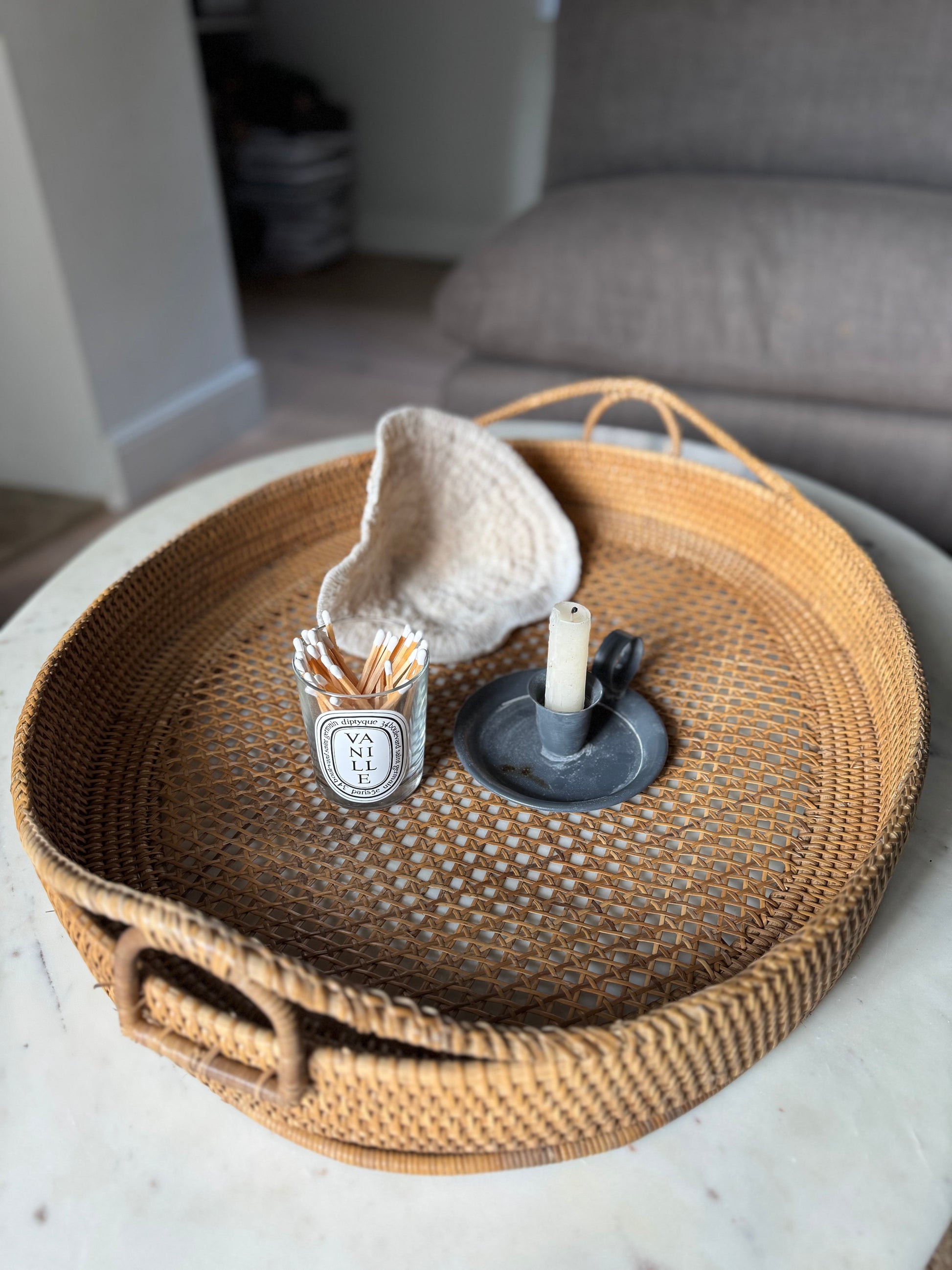 Large Vintage Rattan Tray