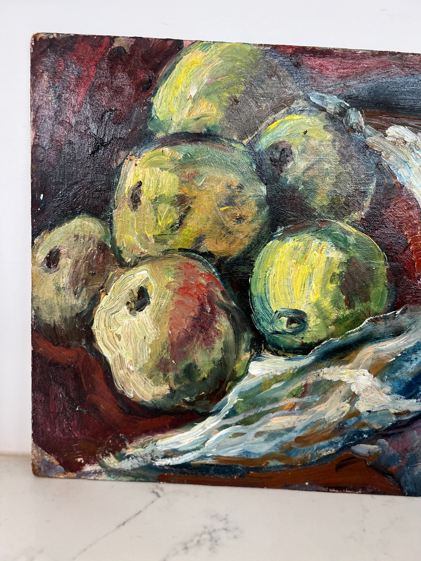 Vintage Mid Century Oil On Board Apples Still Life