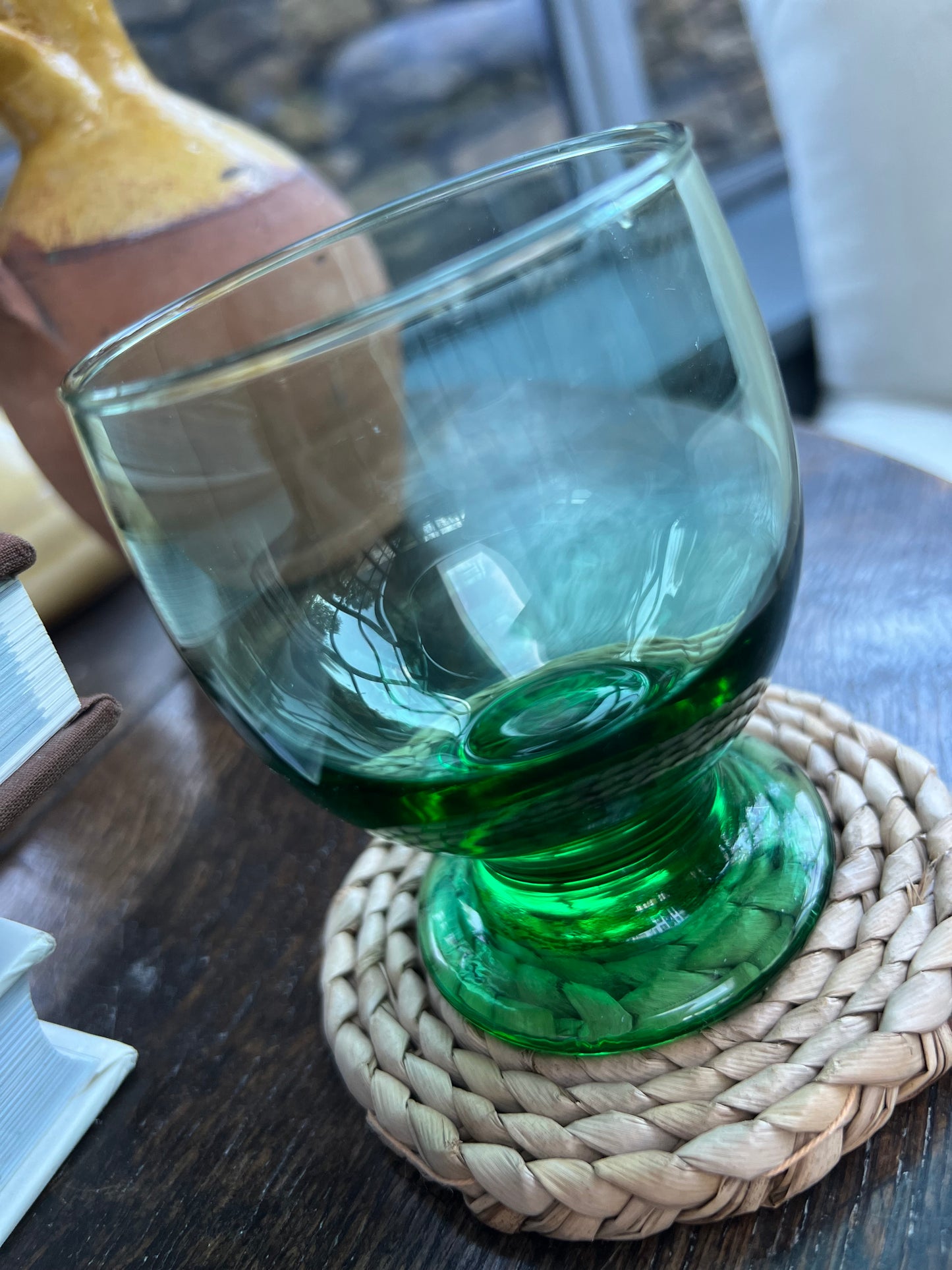 Set of 12 Vintage Green Glass Tumblers