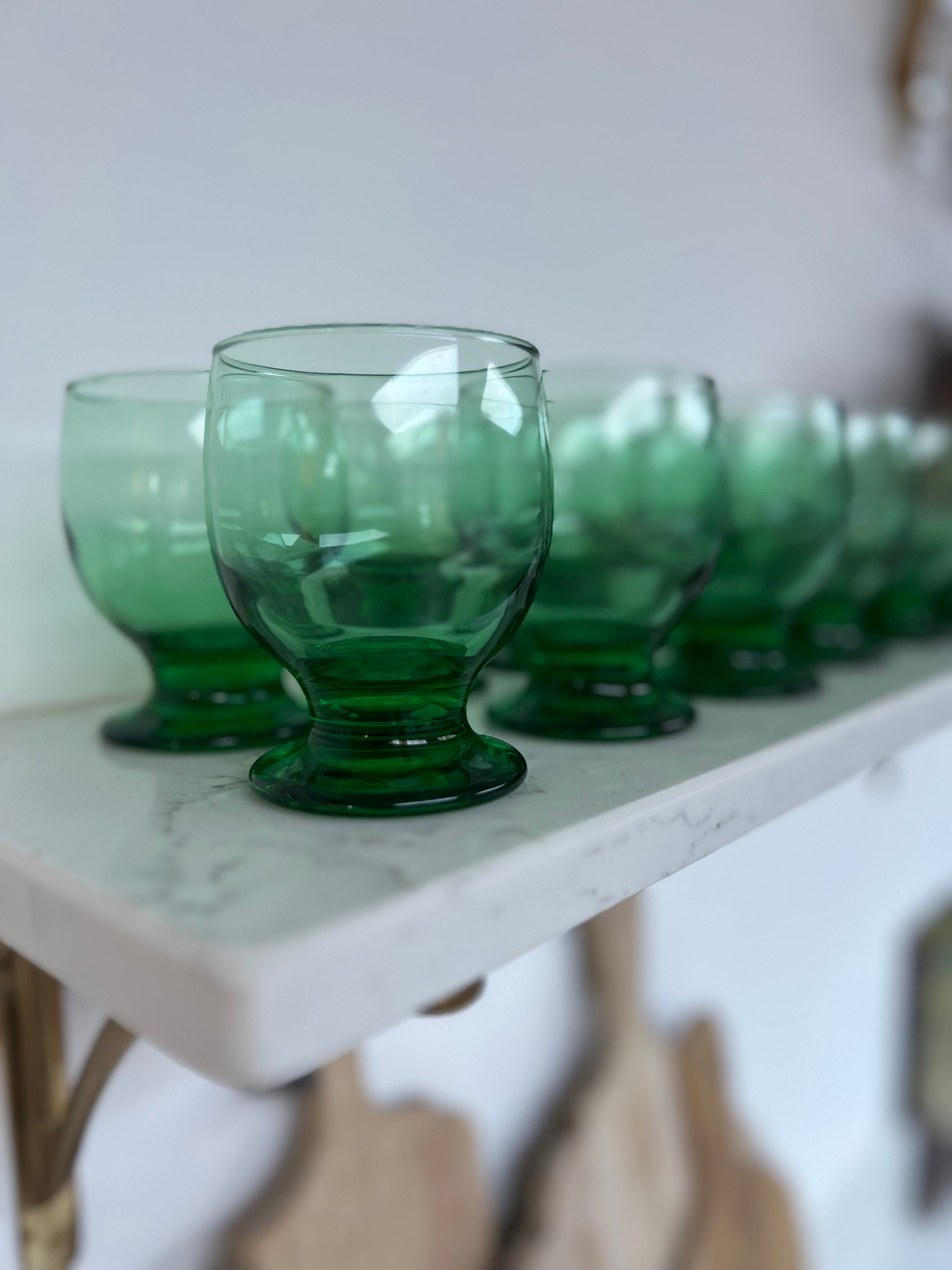 Set of 12 Vintage Green Glass Tumblers