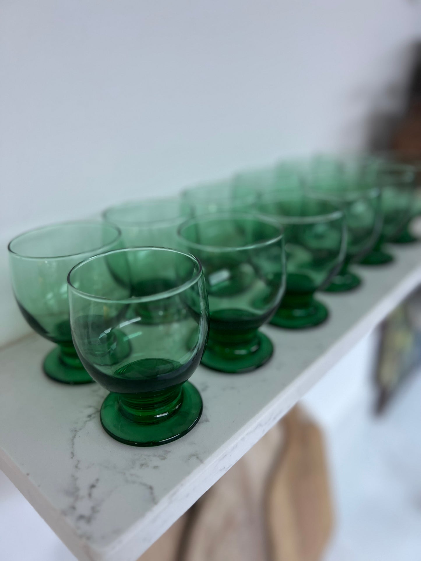 Set of 12 Vintage Green Glass Tumblers