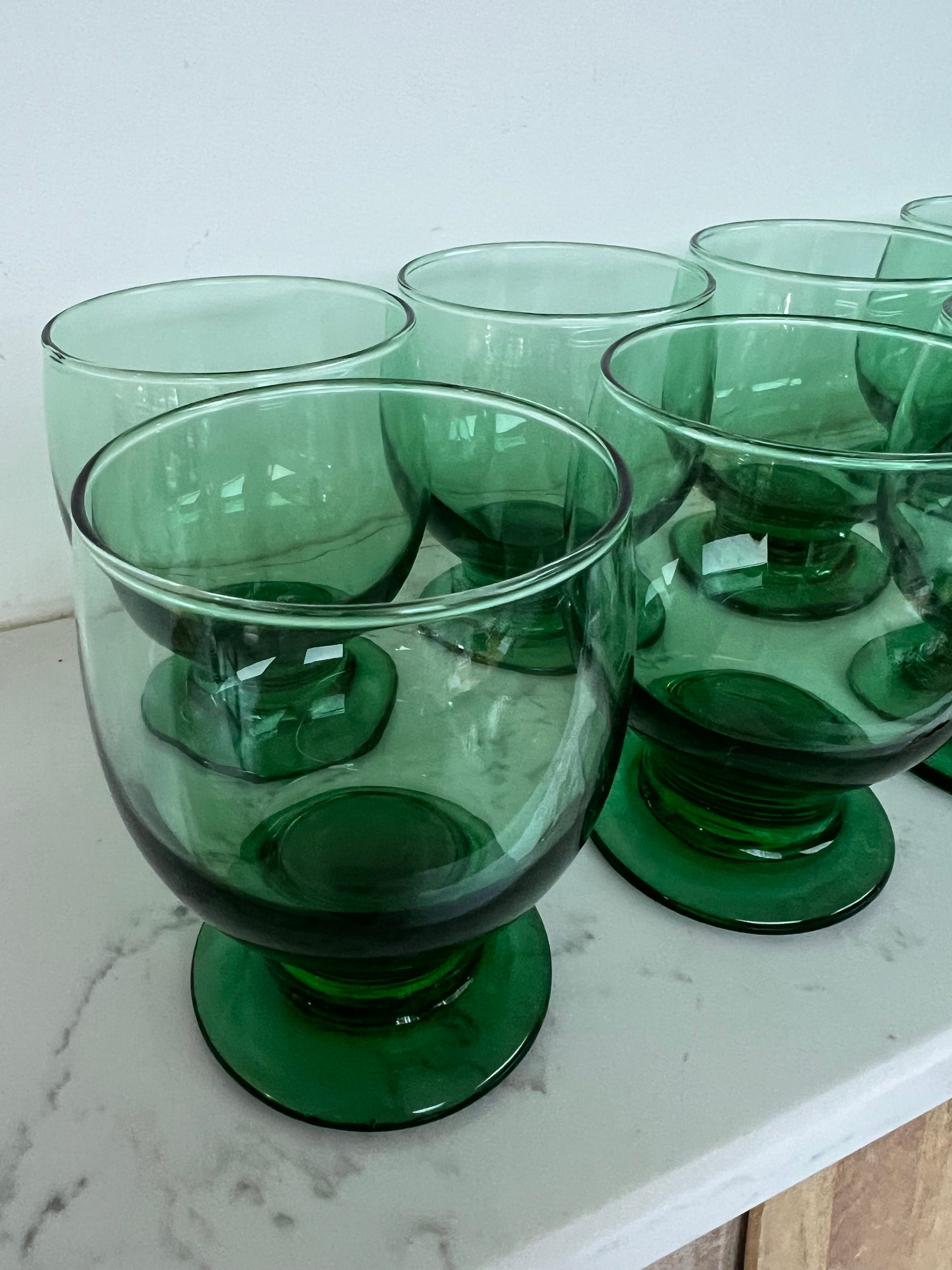 Set of 12 Vintage Green Glass Tumblers