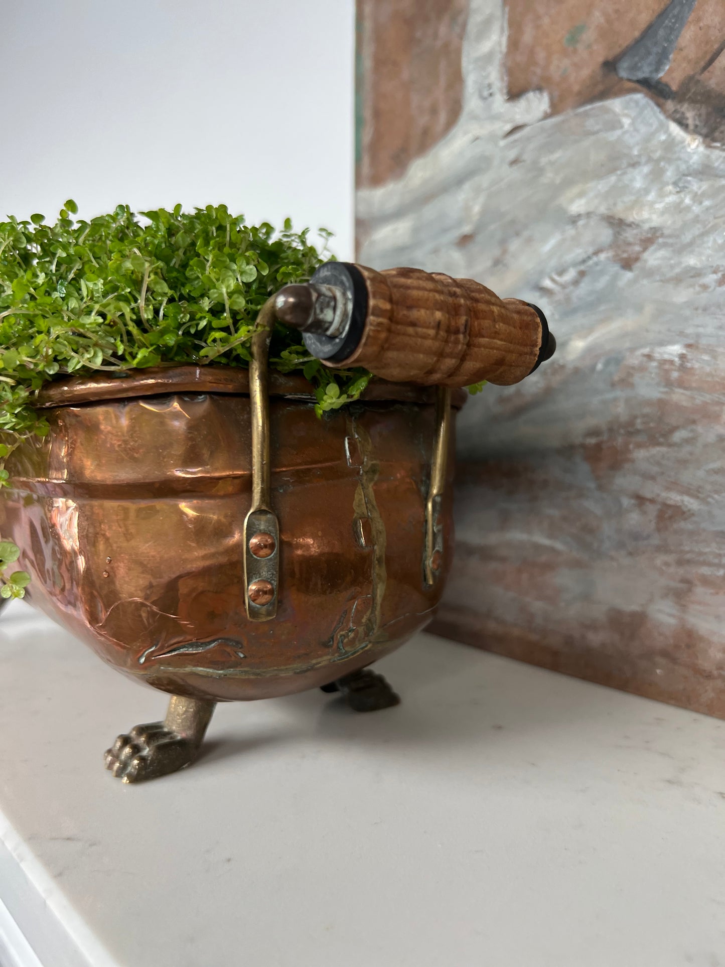 Antique Copper & Brass Planter With Feet