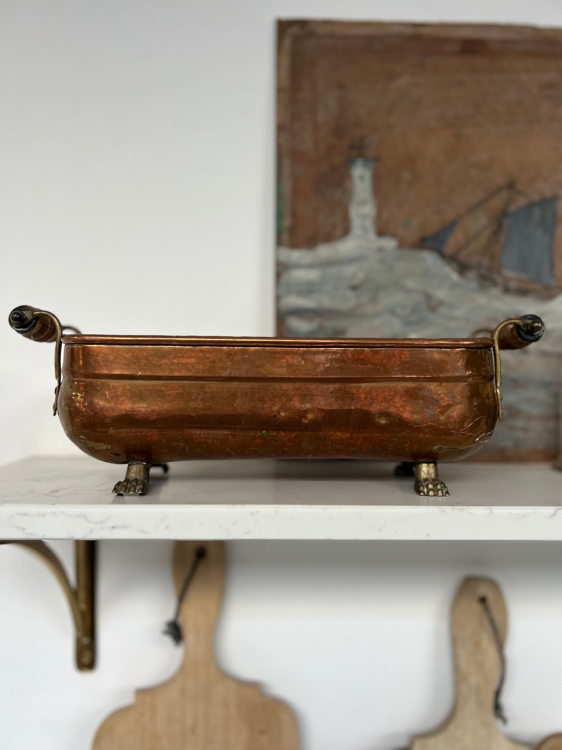 Antique Copper & Brass Planter With Feet