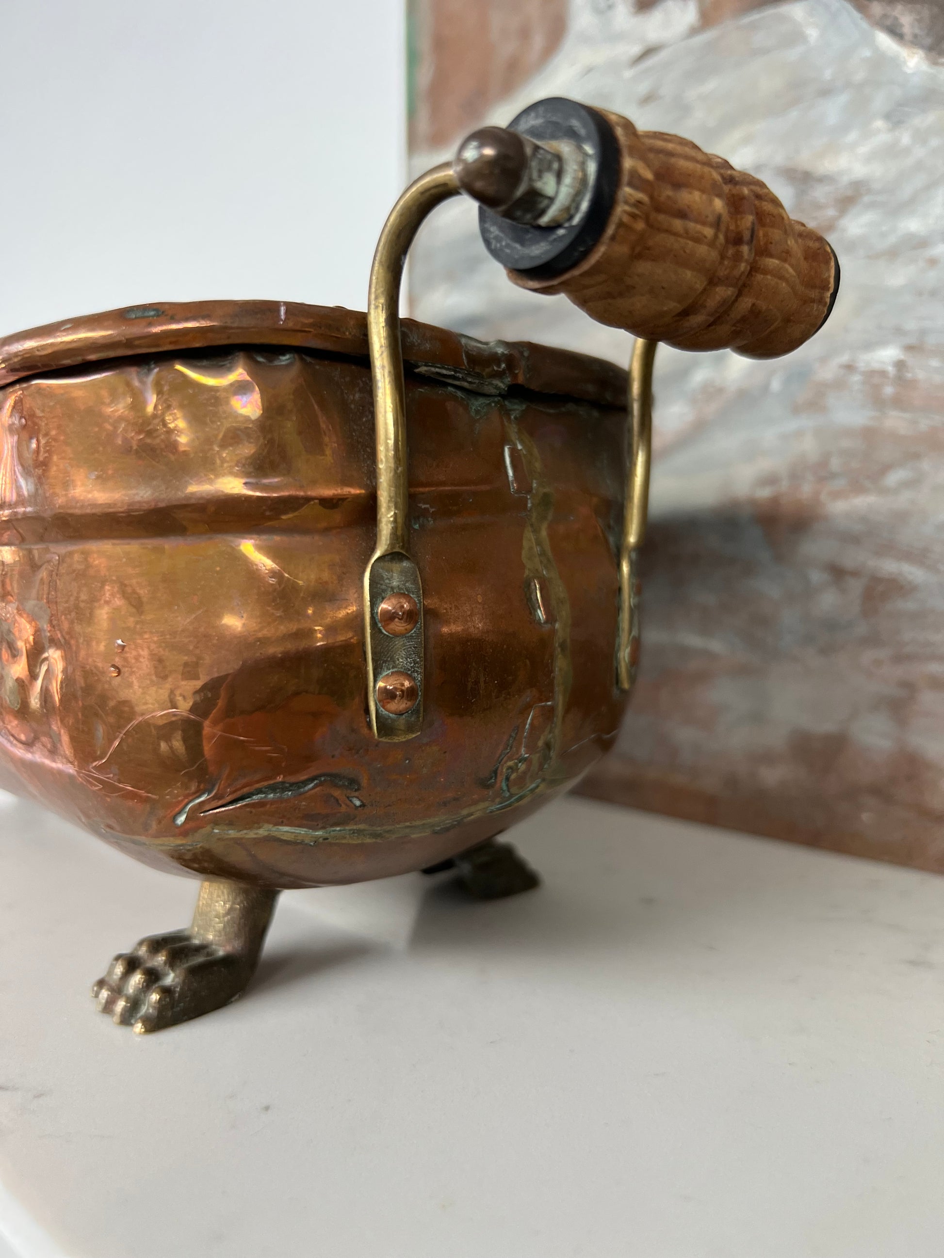 Antique Copper & Brass Planter With Feet