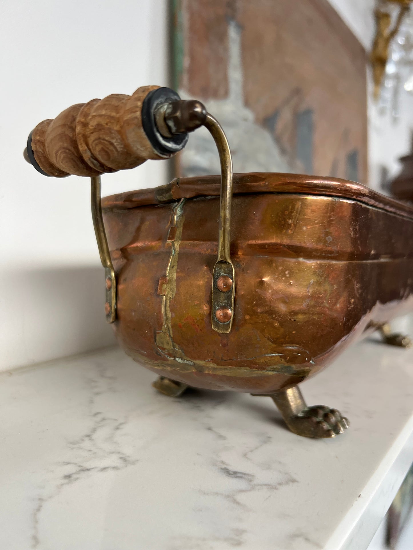 Antique Copper & Brass Planter With Feet