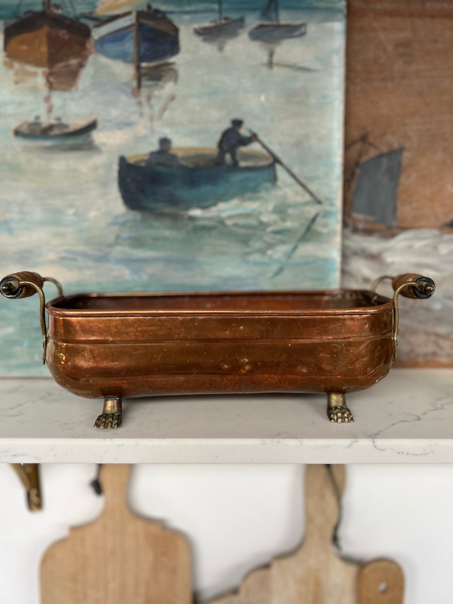 Antique Copper & Brass Planter With Feet