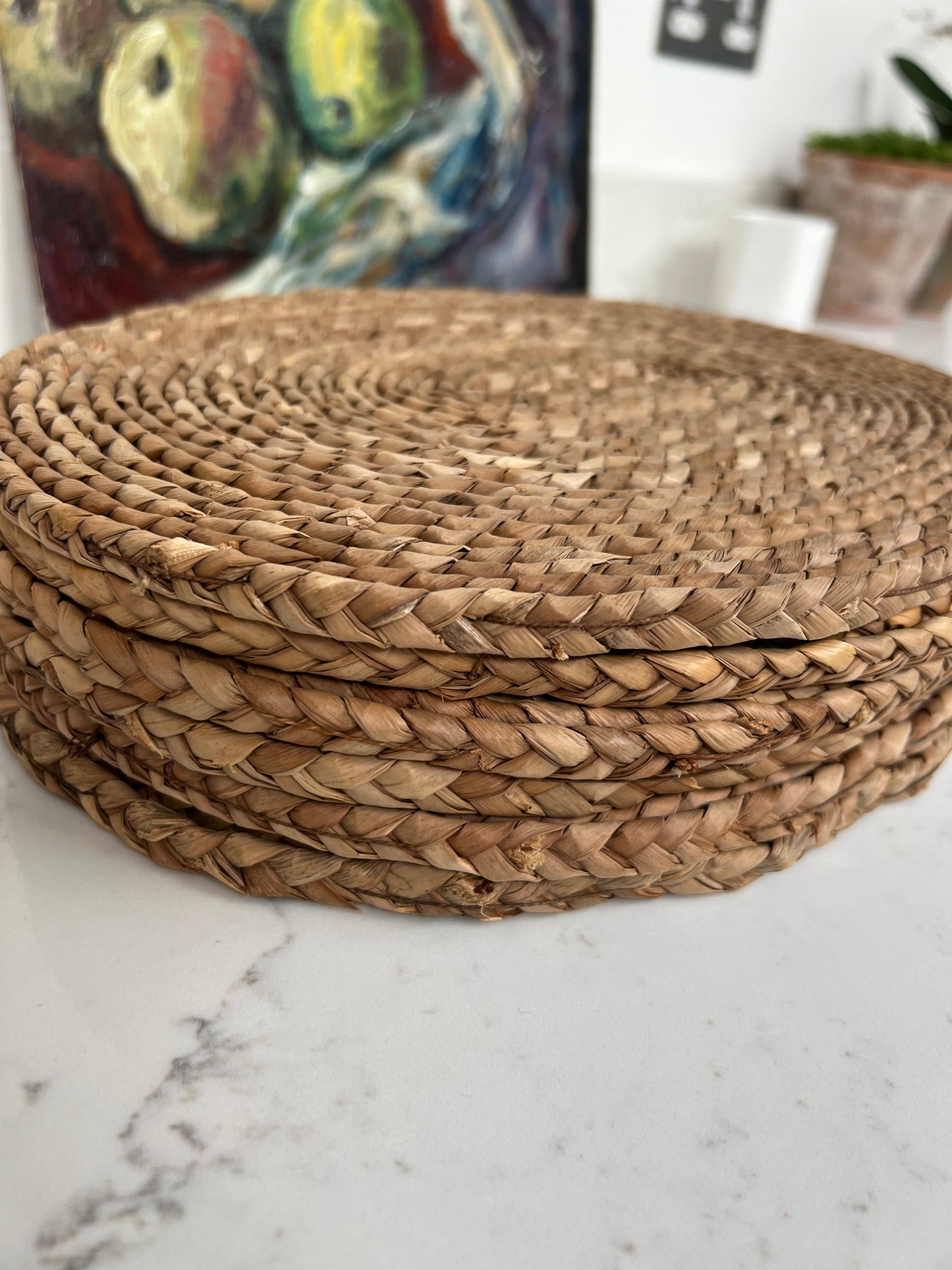 Set Of 6 Vintage Woven Oval Grass Placemats