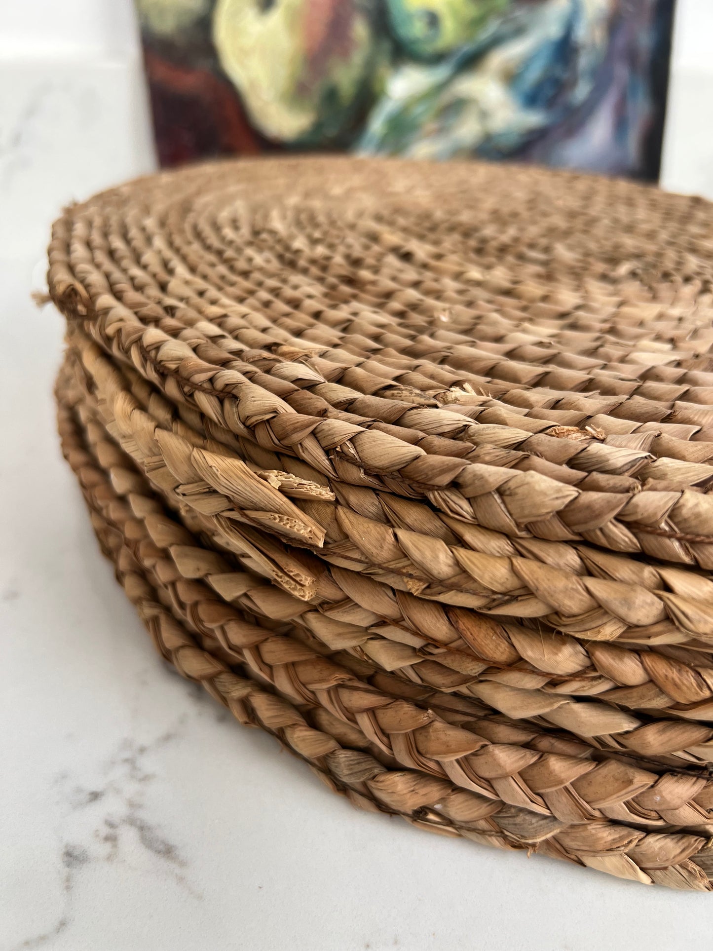 Set Of 6 Vintage Woven Oval Grass Placemats