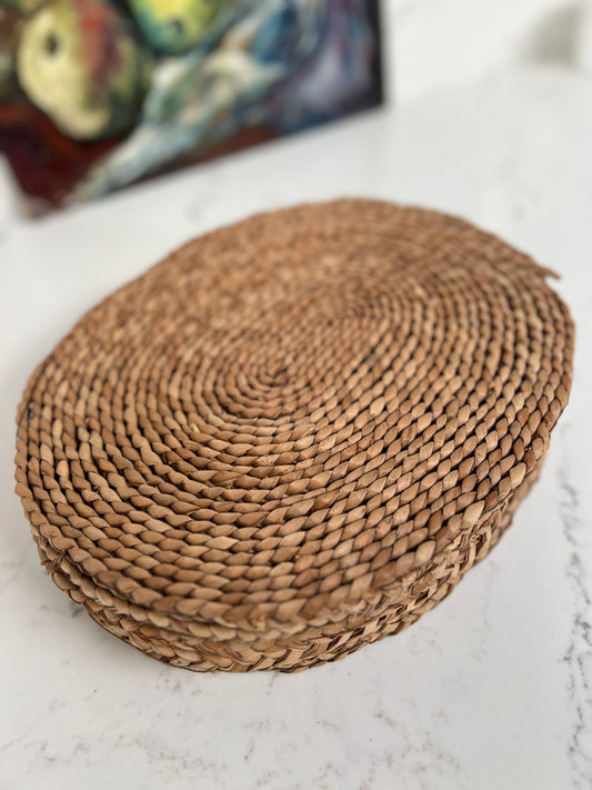 Set Of 6 Vintage Woven Oval Grass Placemats