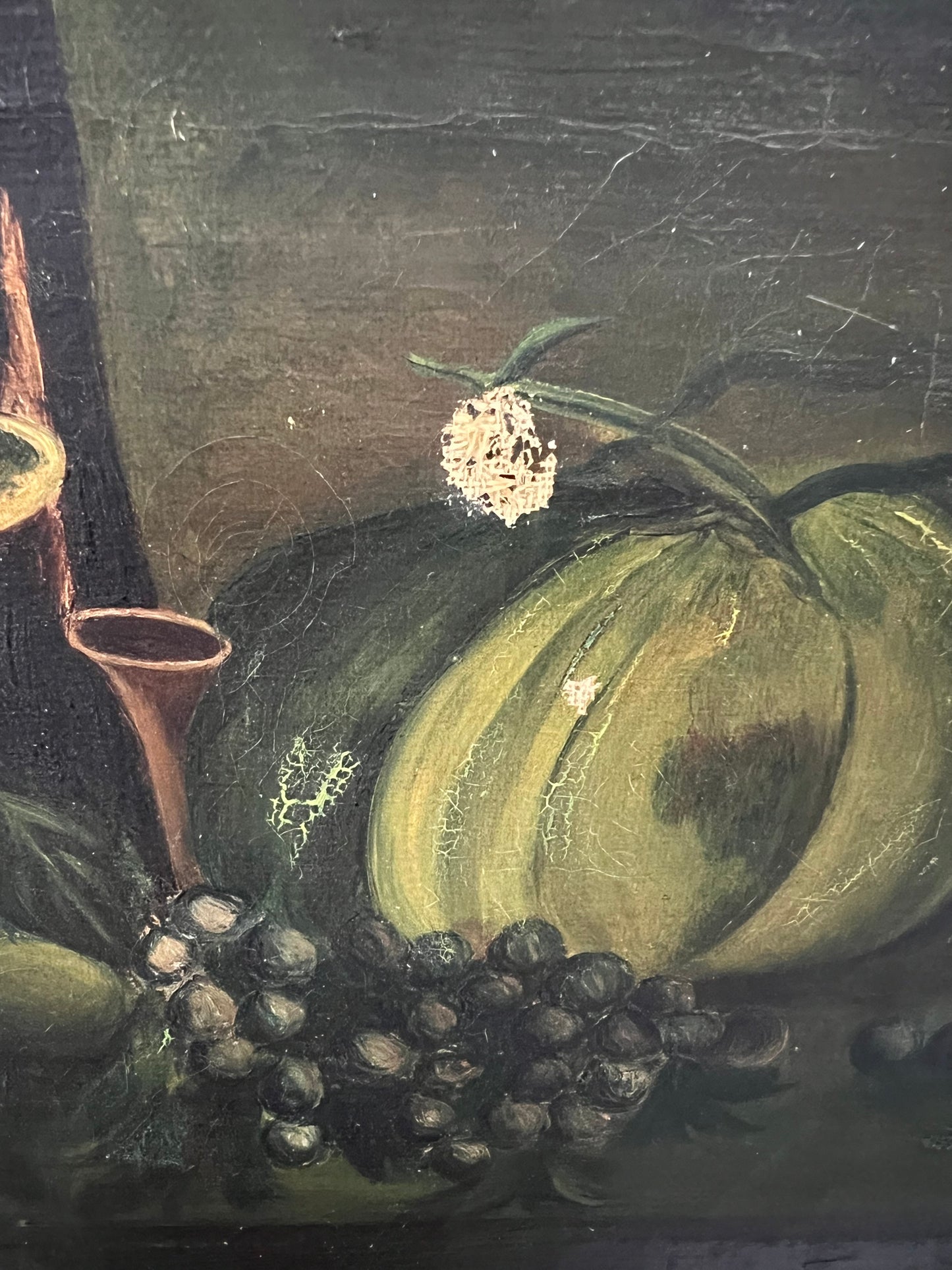 Vintage Oil On Canvas Green Still Life