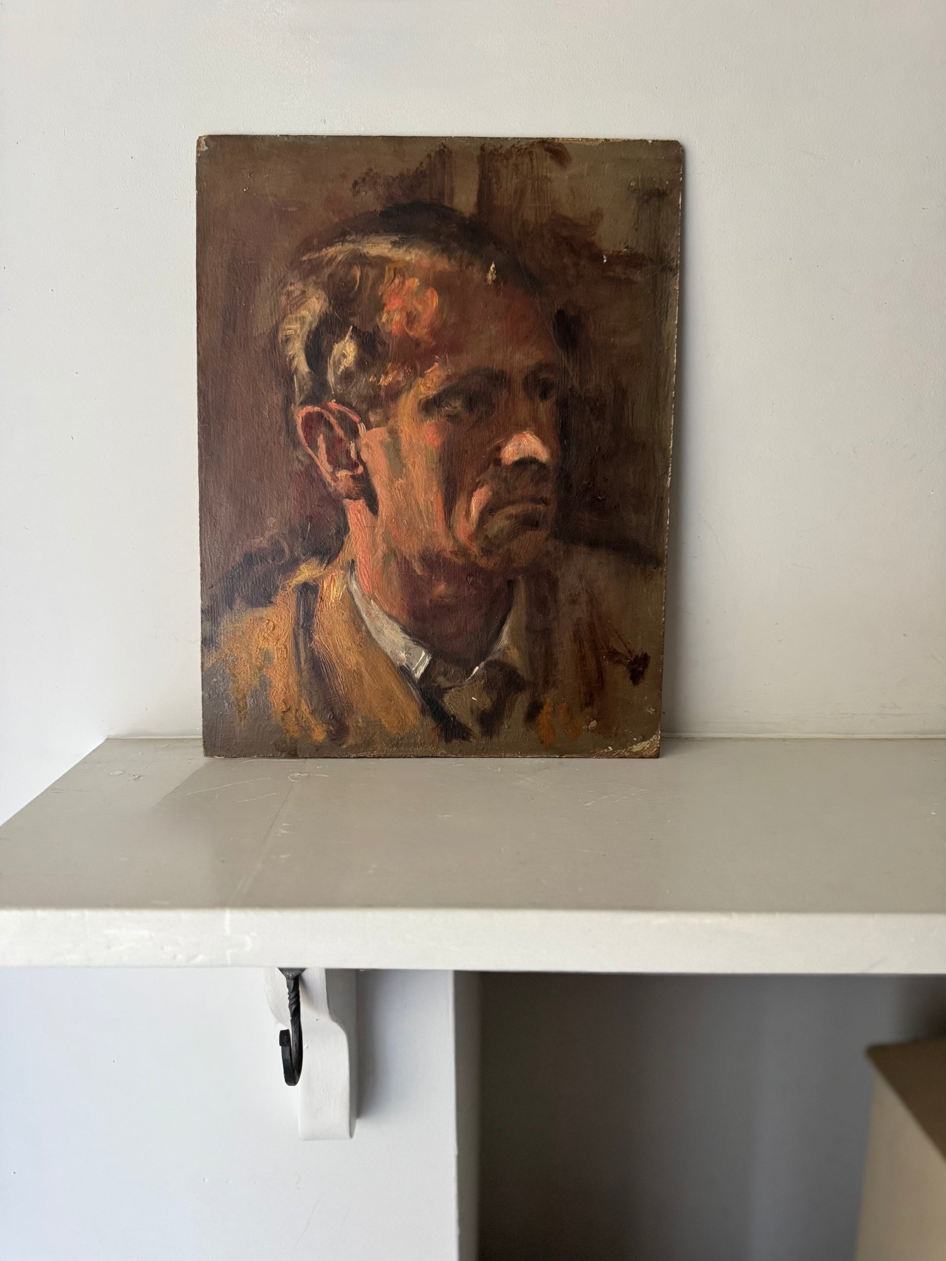Vintage Mid Century Portrait Oil On Board George Weissbort (1928-2013)