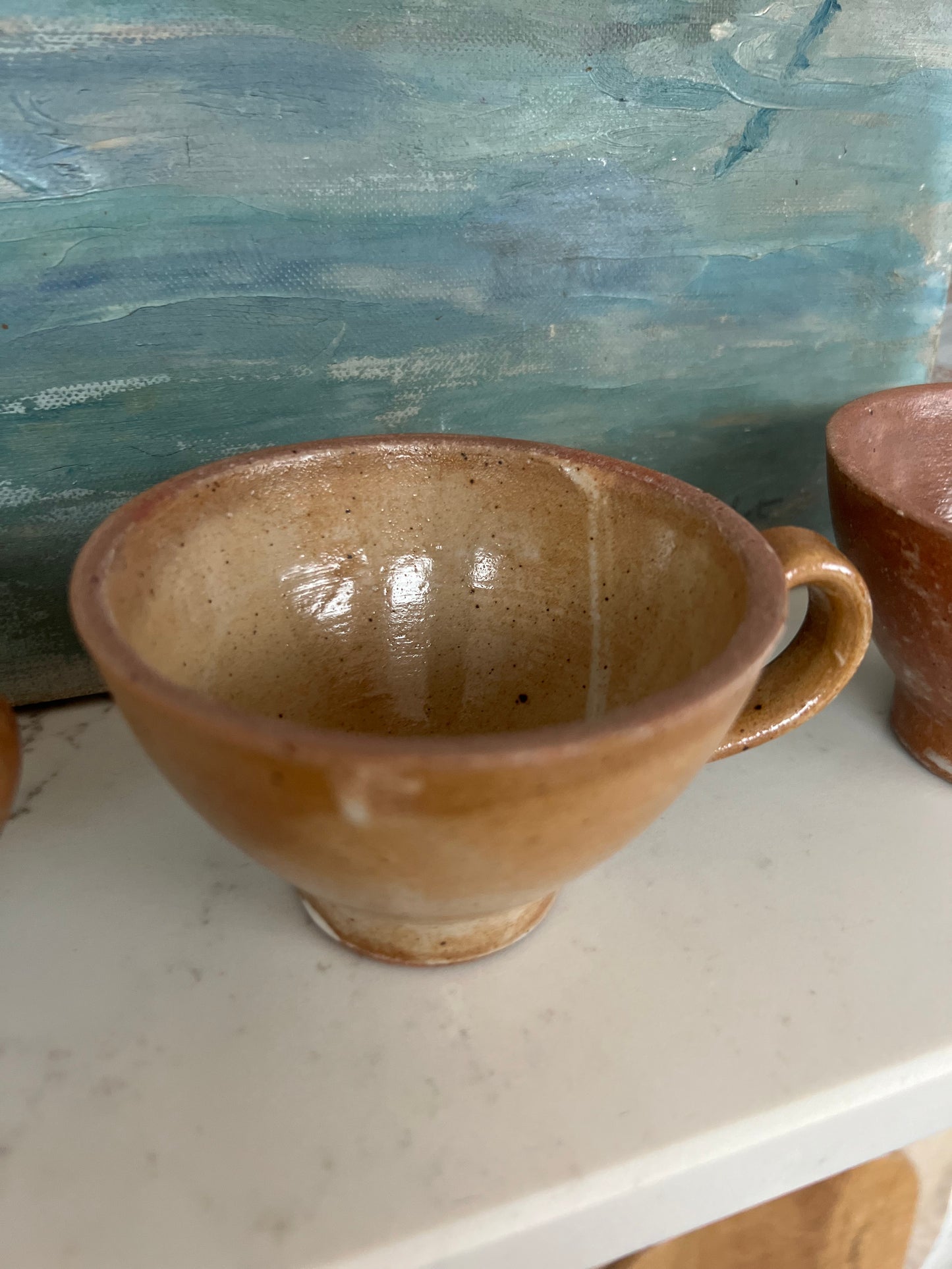 Set Of 3 Vintage French Stoneware Cups