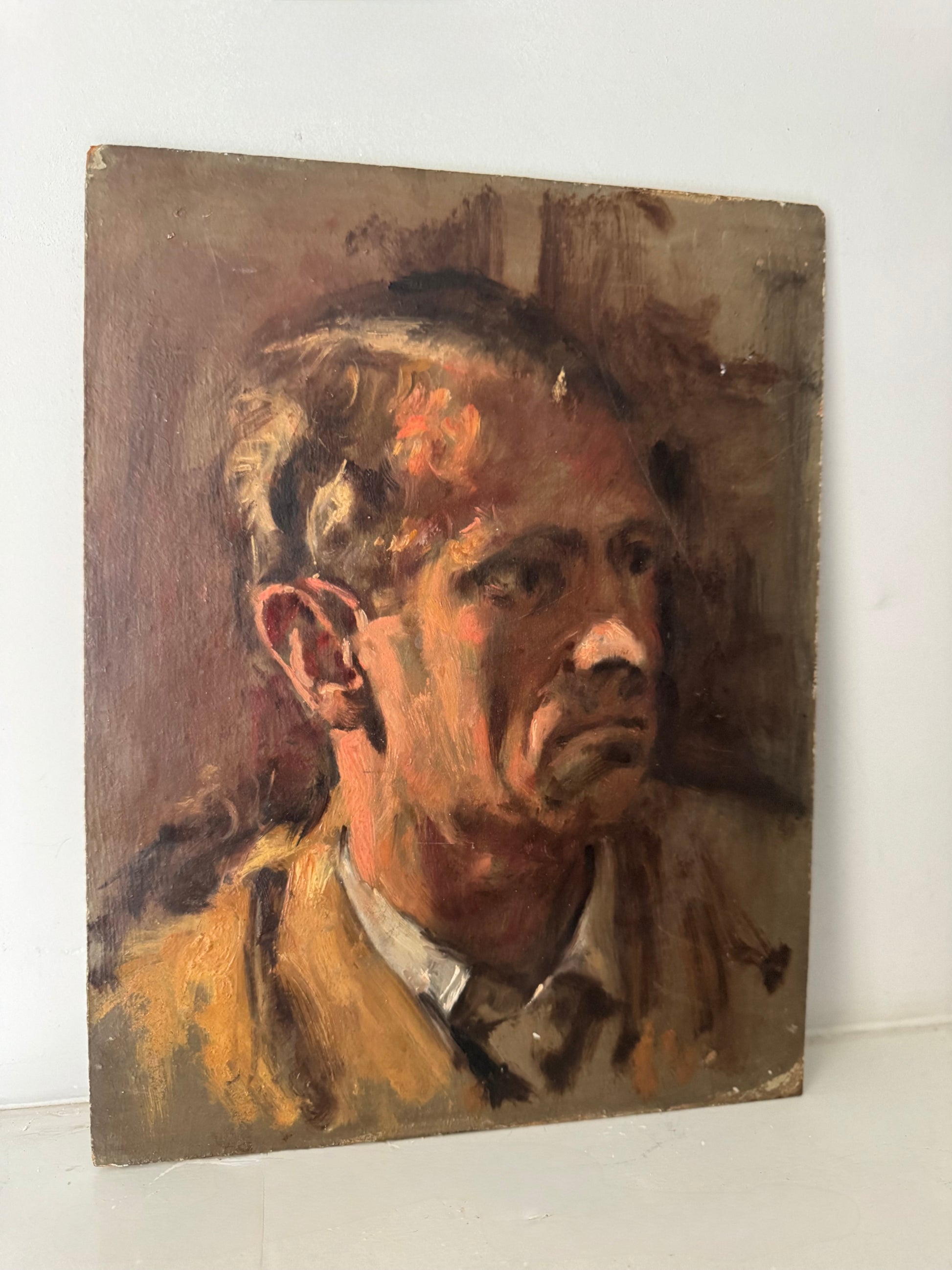 Vintage Mid Century Portrait Oil On Board George Weissbort (1928-2013)