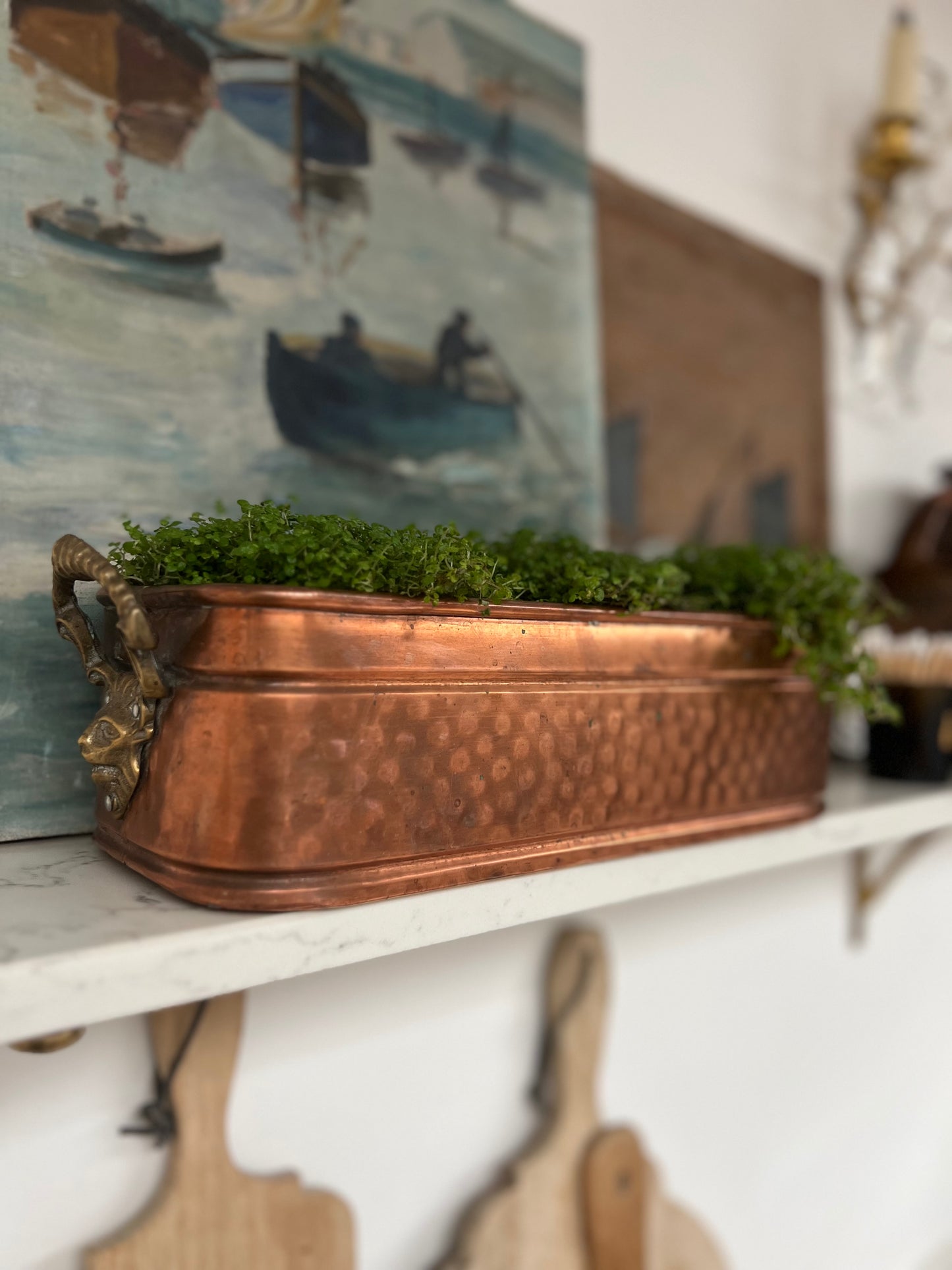 Antique Copper Planter With Brass Lion Head Handles