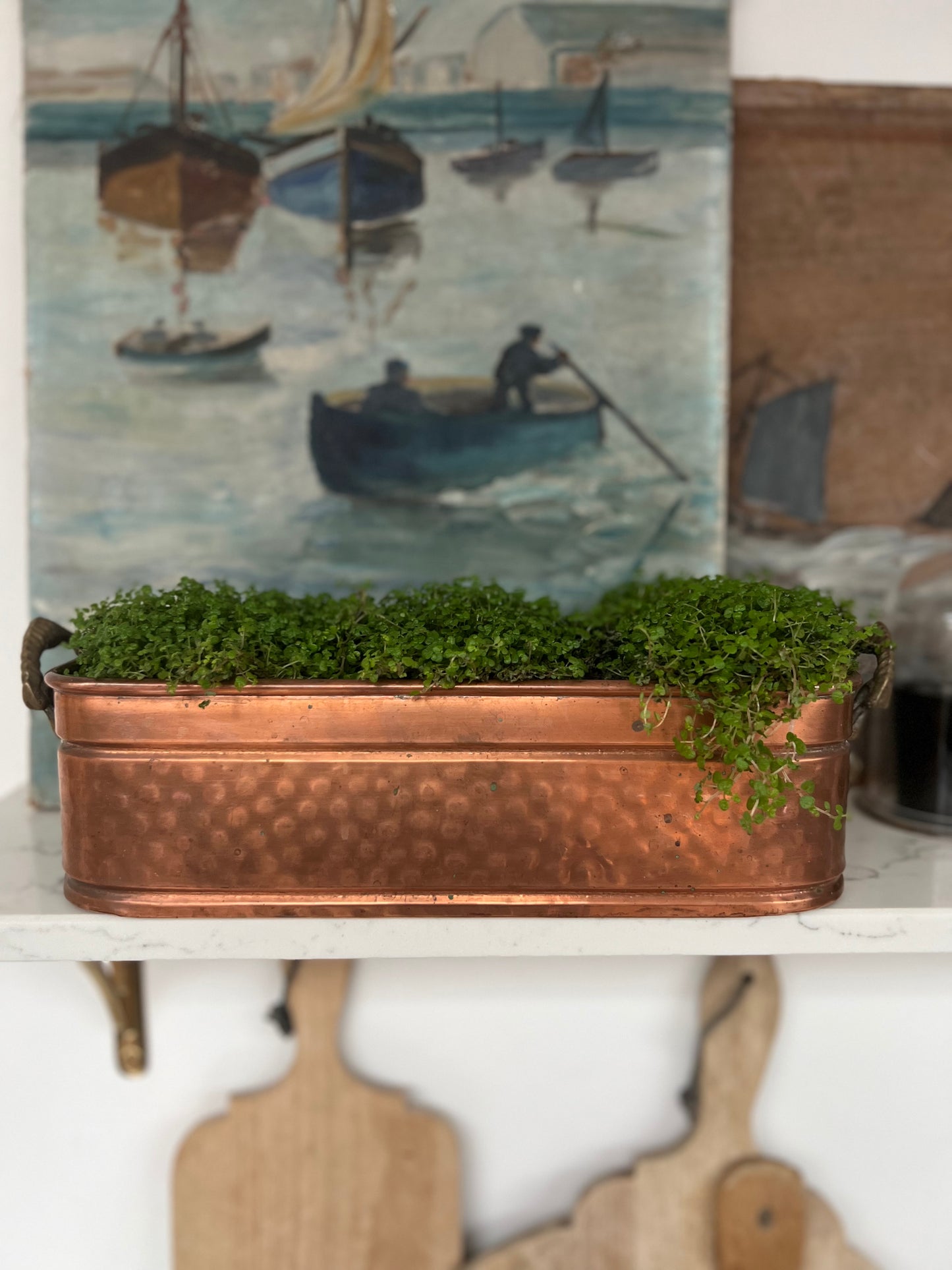 Antique Copper Planter With Brass Lion Head Handles