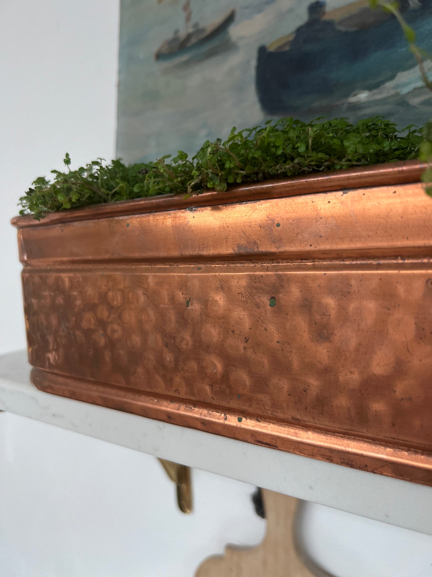 Antique Copper Planter With Brass Lion Head Handles