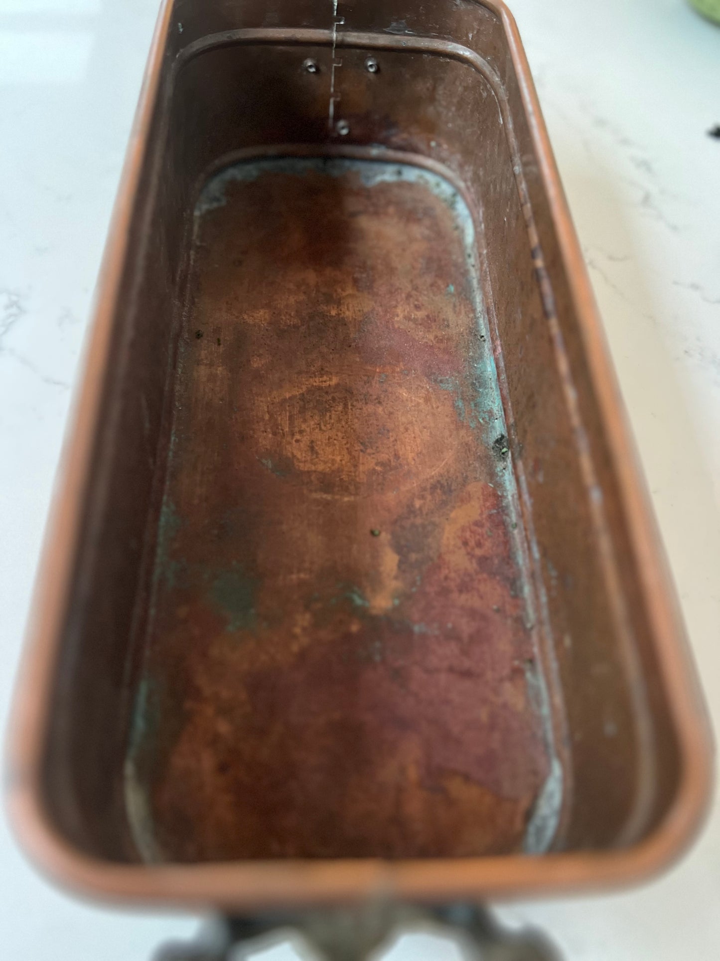 Antique Copper Planter With Brass Lion Head Handles