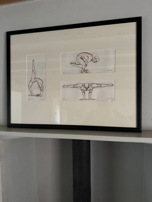 Framed Pen Drawings of Gymnastic Studies