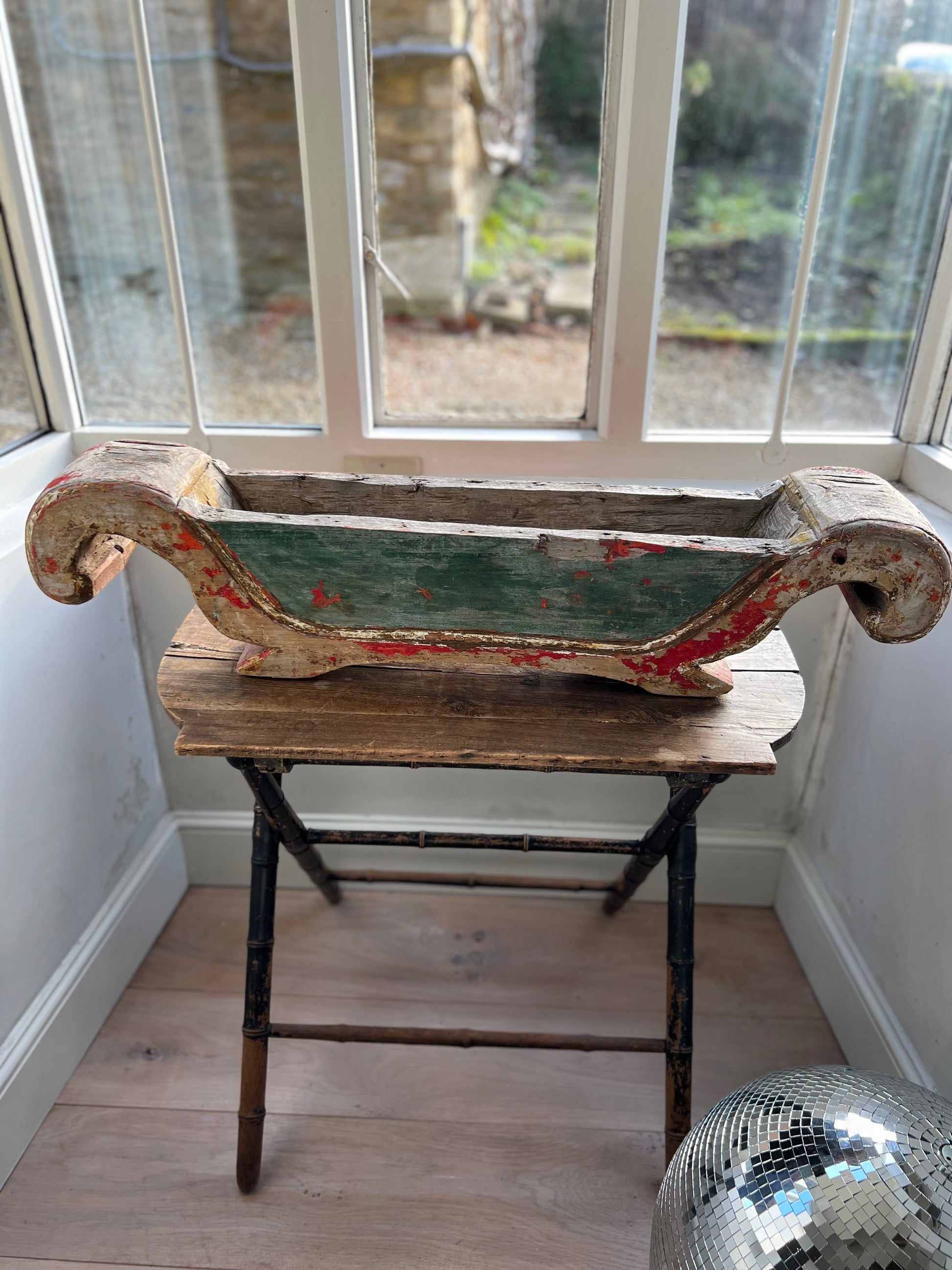 Antique Hand Carved Wooden Planter