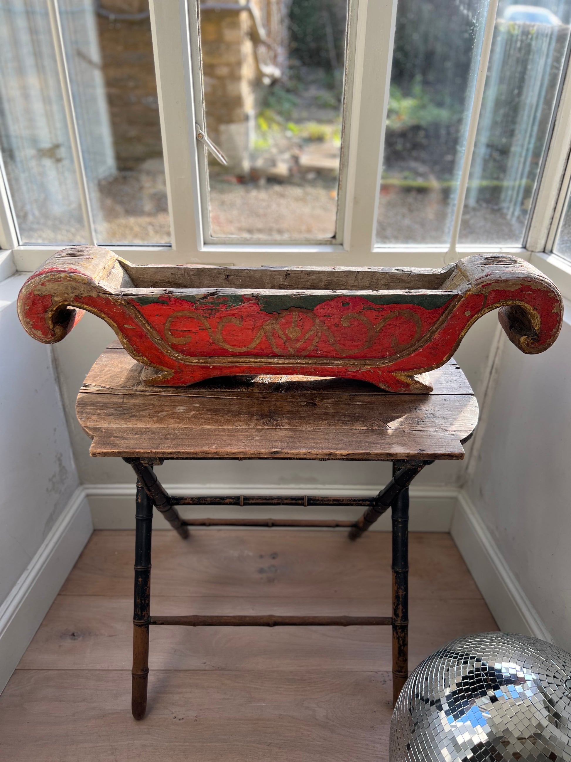 Antique Hand Carved Wooden Planter