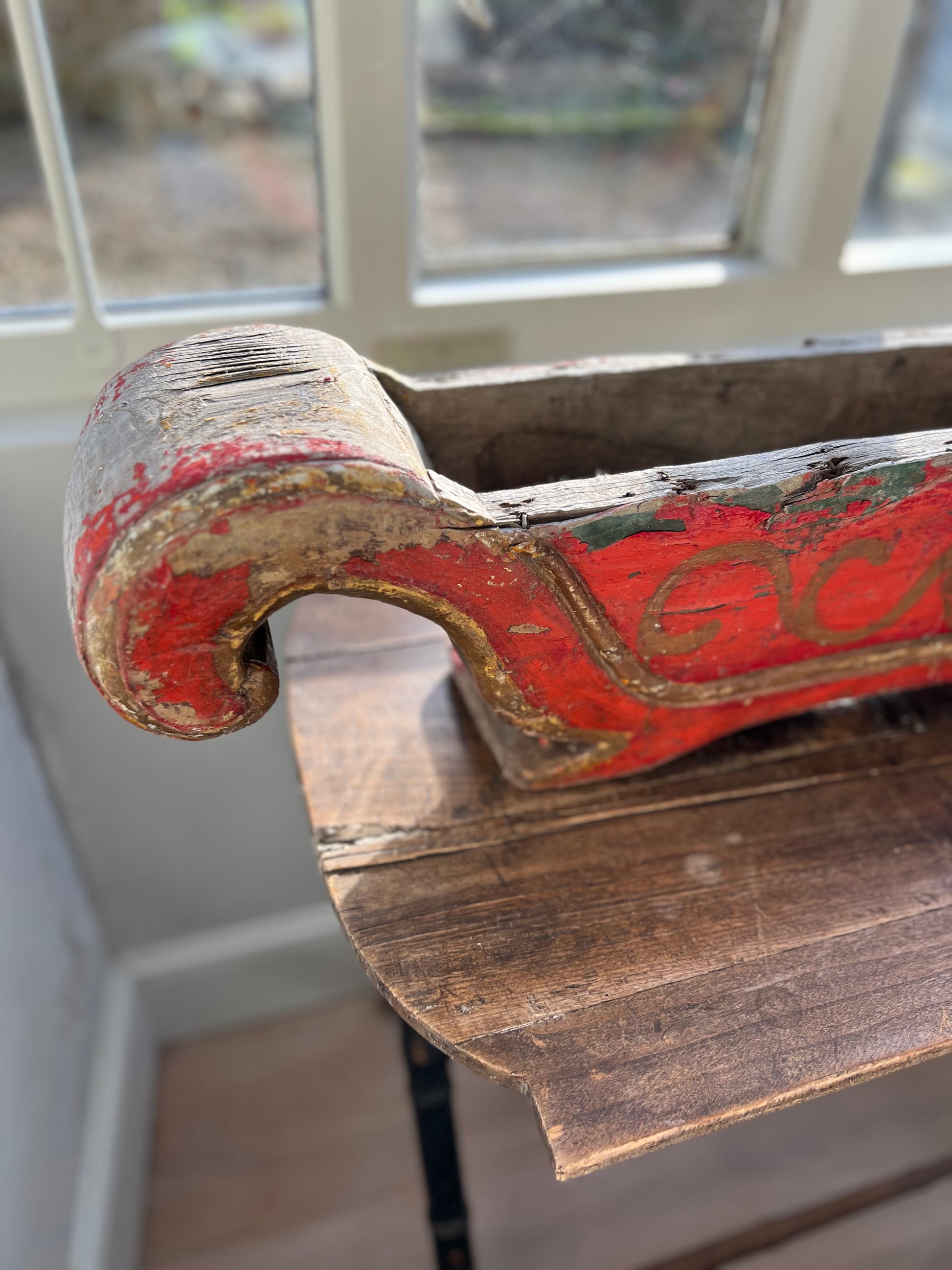 Antique Hand Carved Wooden Planter