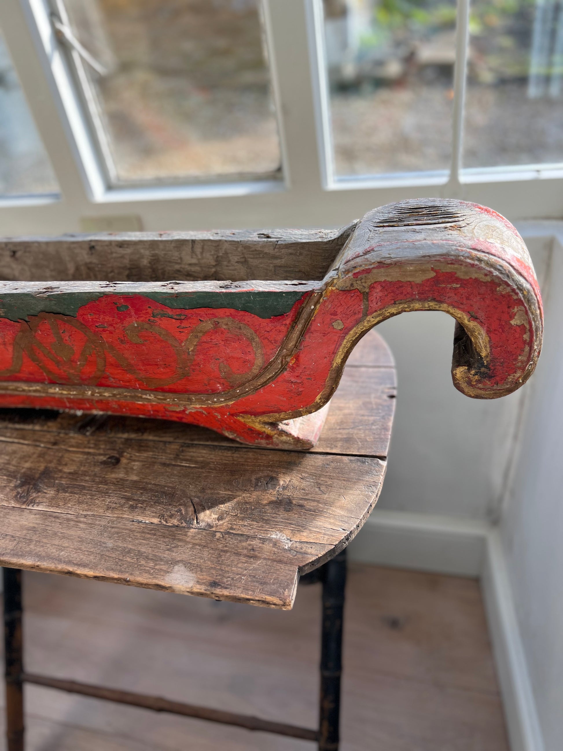 Antique Hand Carved Wooden Planter