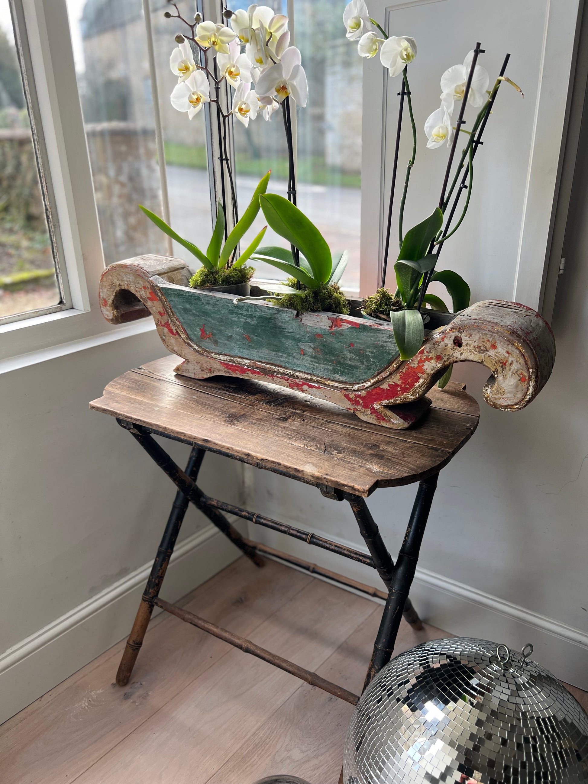 Antique Hand Carved Wooden Planter