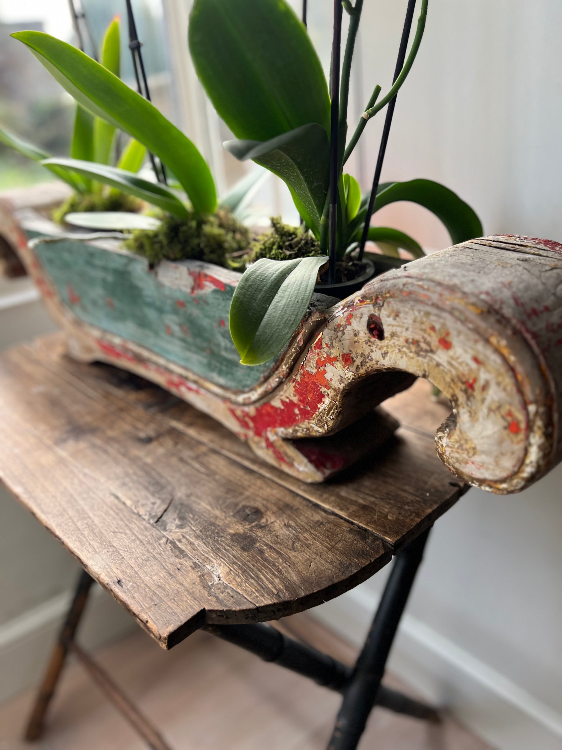 Antique Hand Carved Wooden Planter