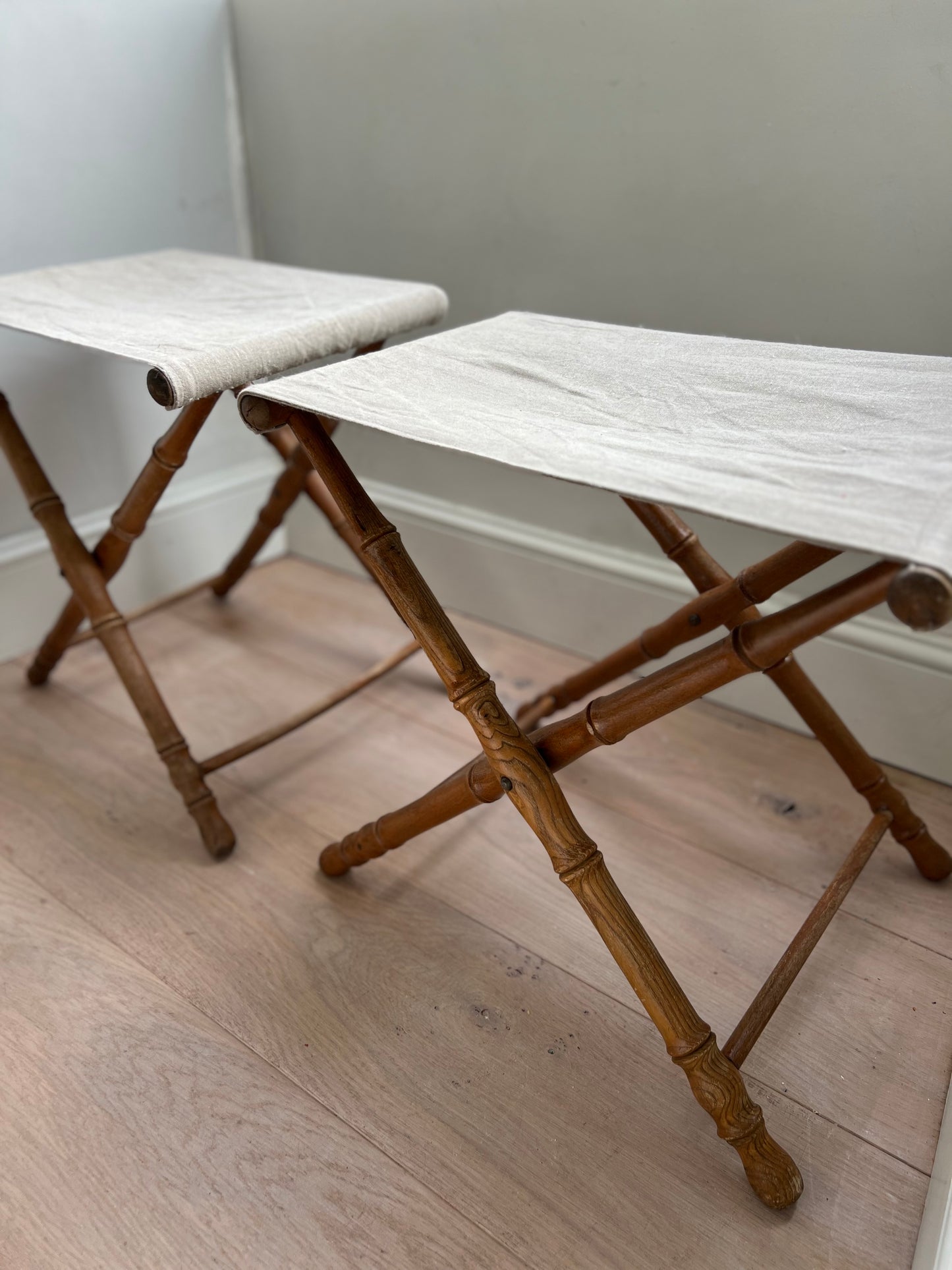 Vintage French Faux Bamboo Folding Stool