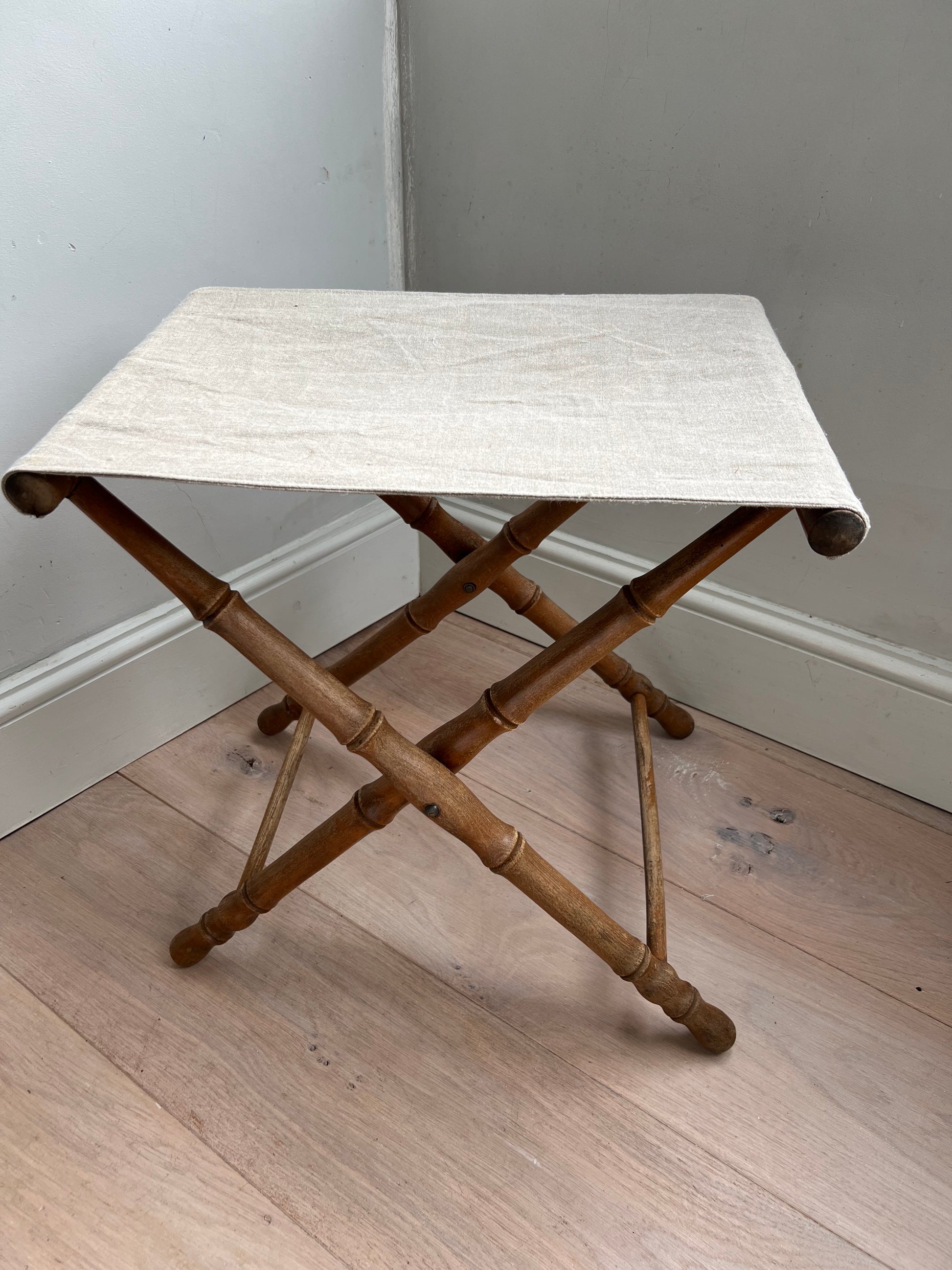 Vintage French Faux Bamboo Folding Stool