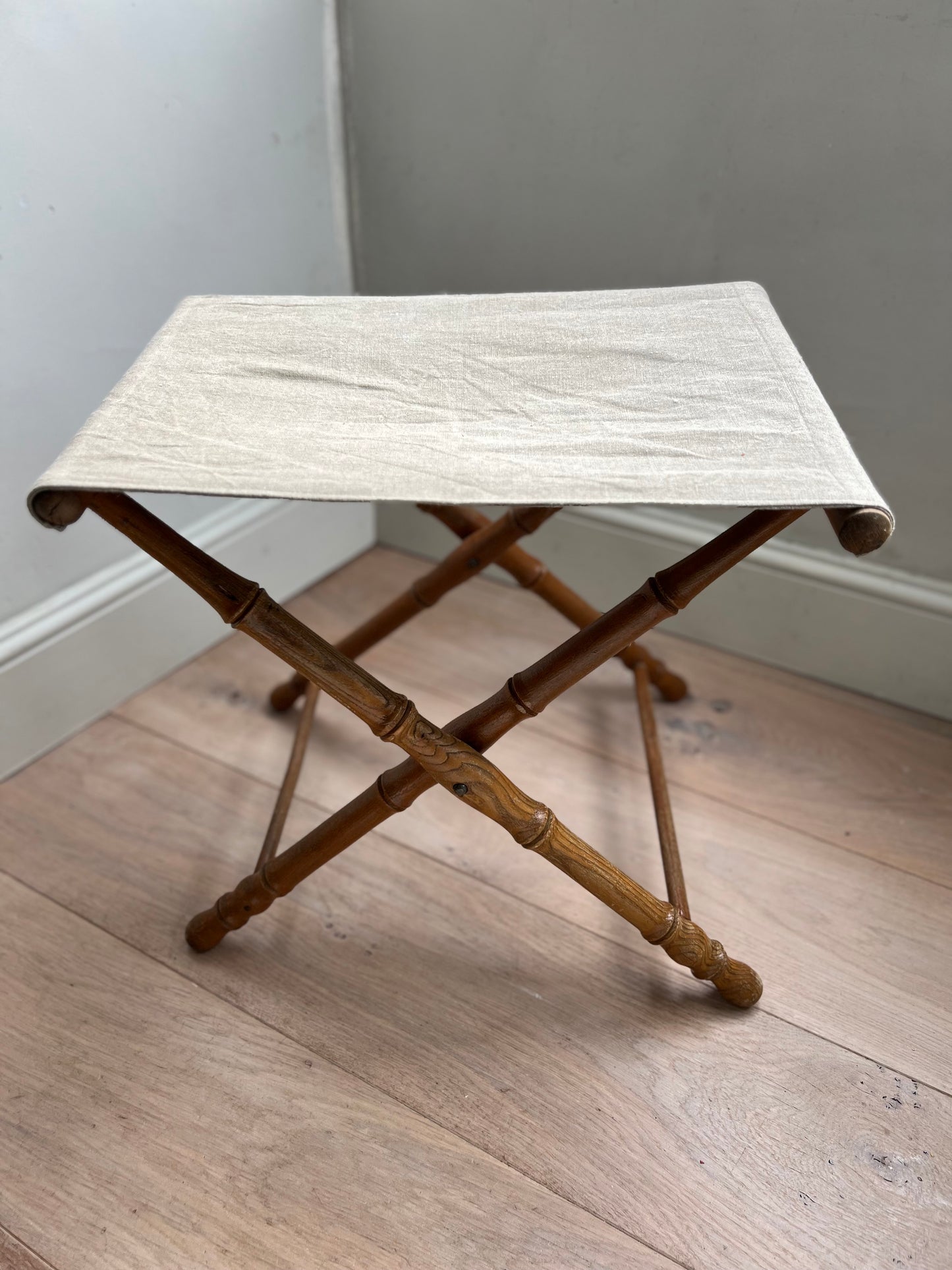 Vintage French Faux Bamboo Folding Stool