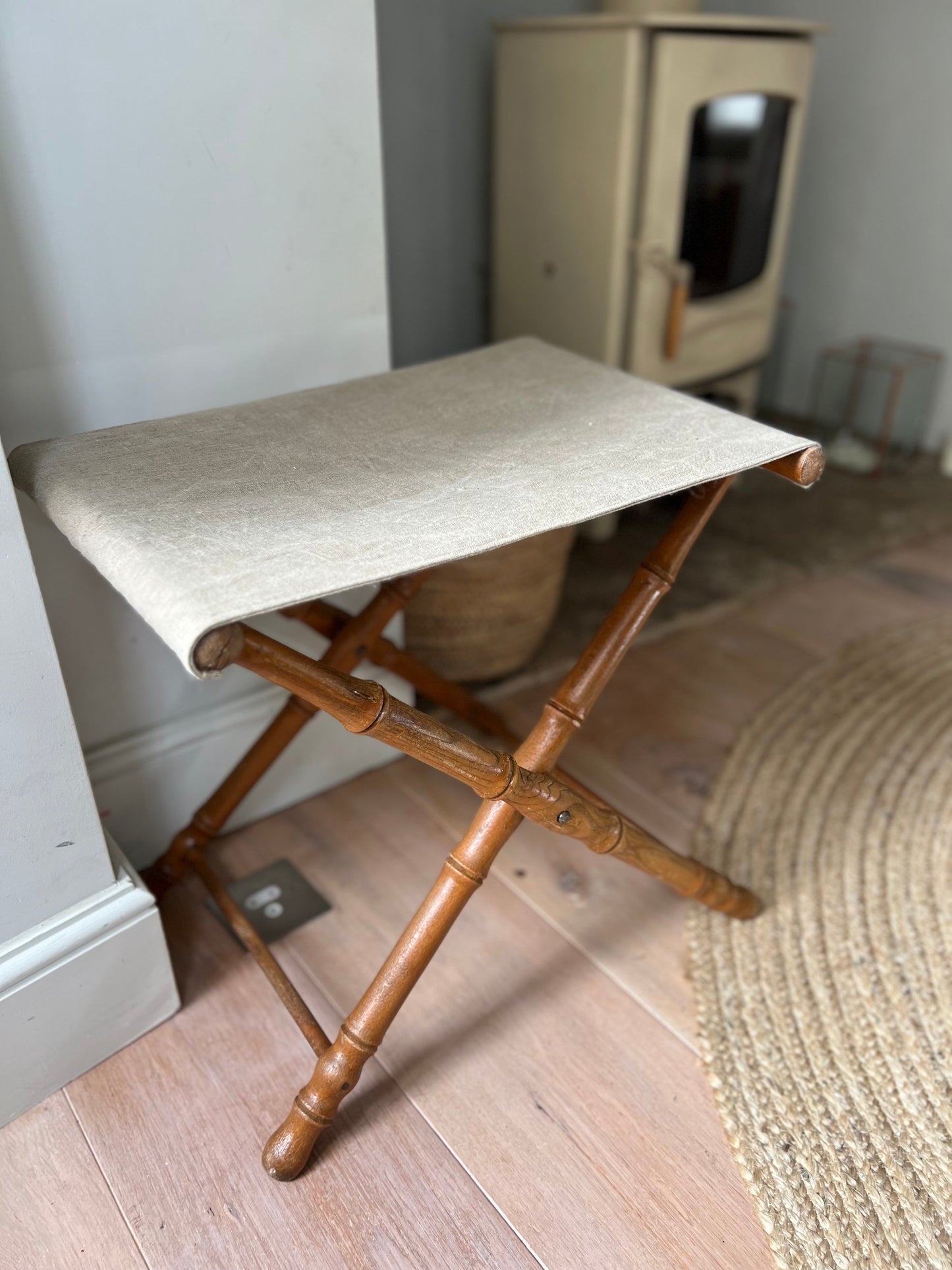 Vintage French Faux Bamboo Folding Stool